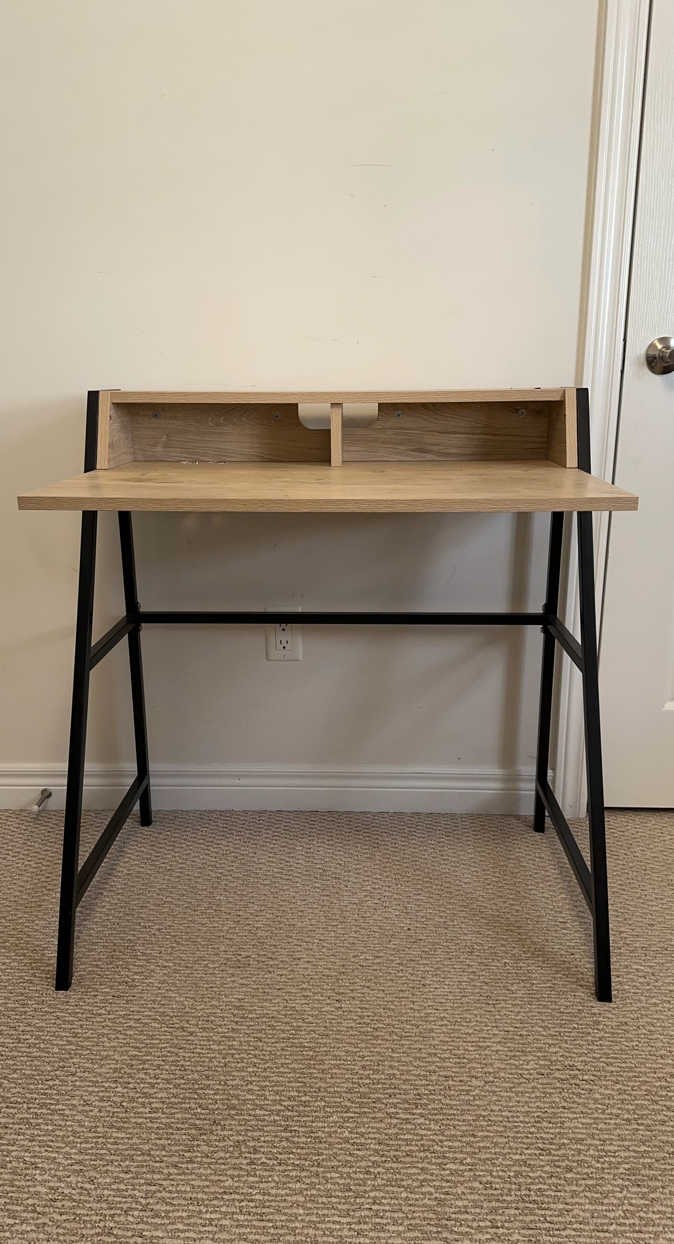 Wood Finish Desk with Black Frame