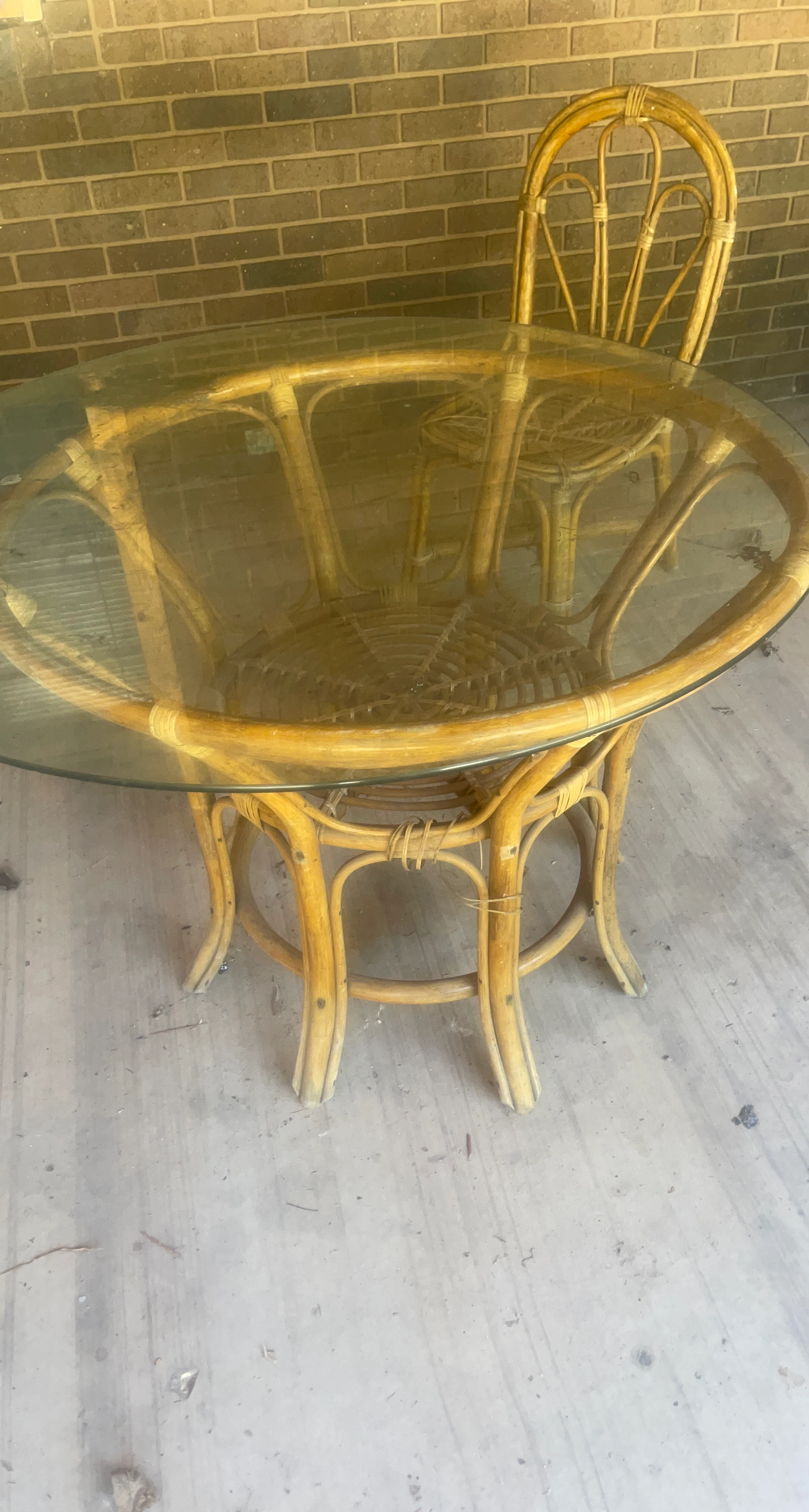 Rattan Glass Top Table and Chair Set