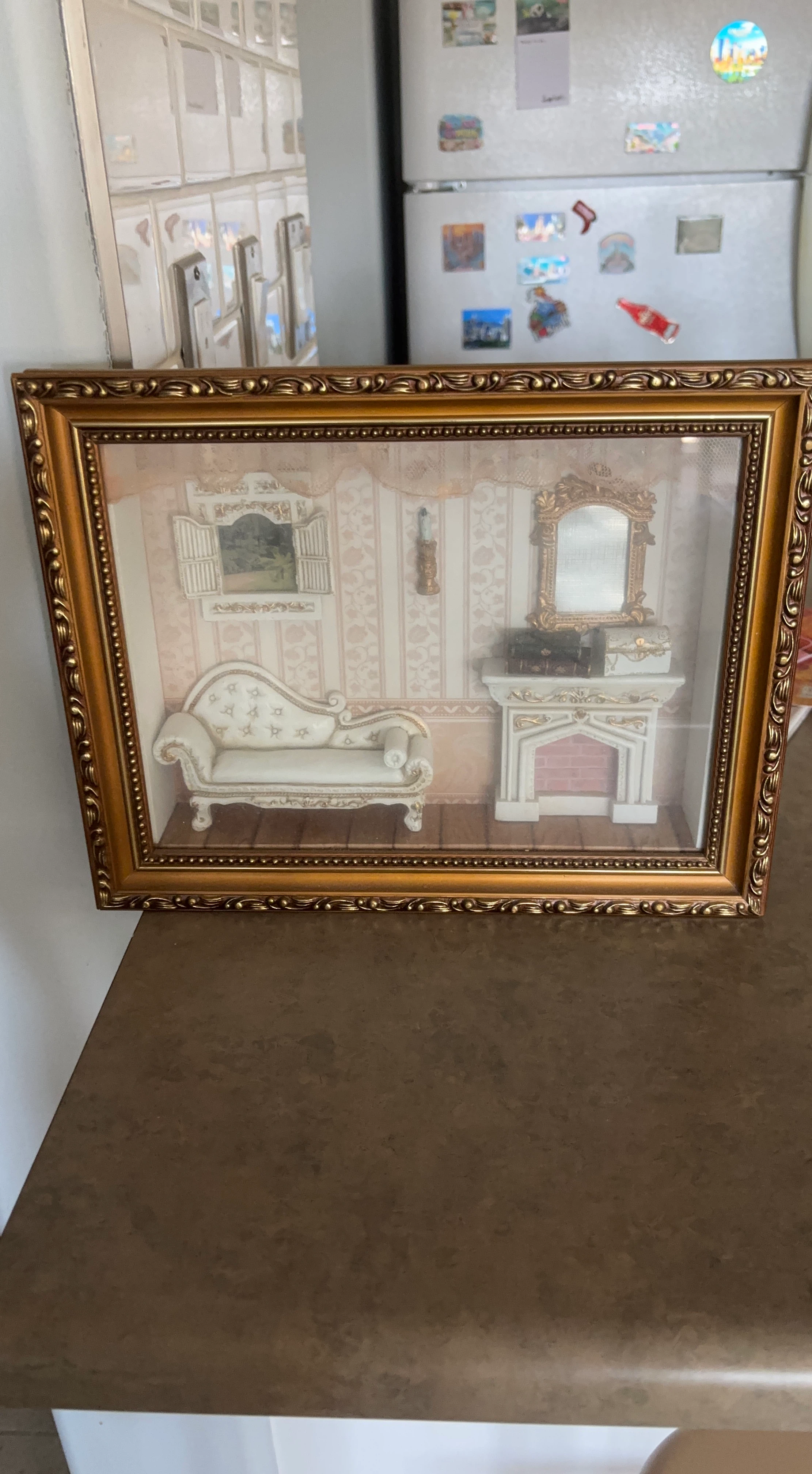 Framed Miniature Dollhouse Room Scene