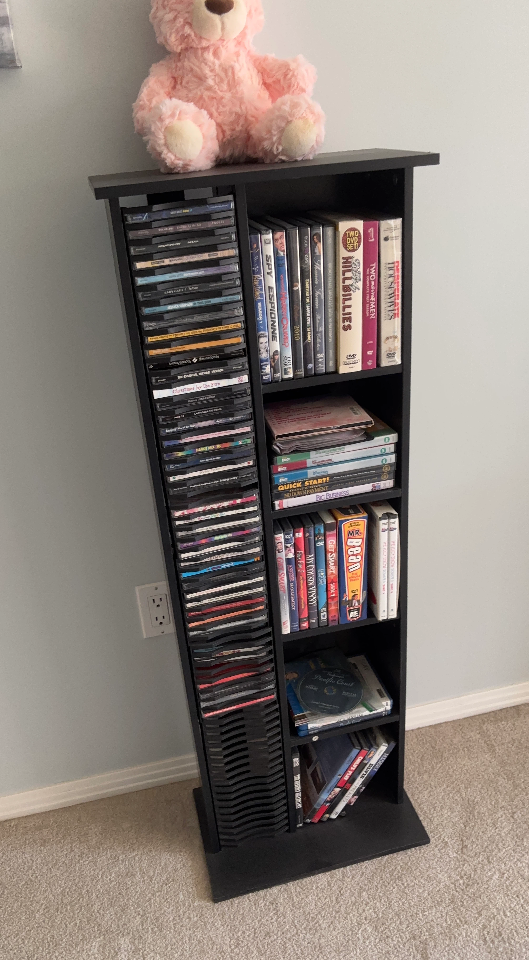 Black Media Storage Tower with CDs and DVDs