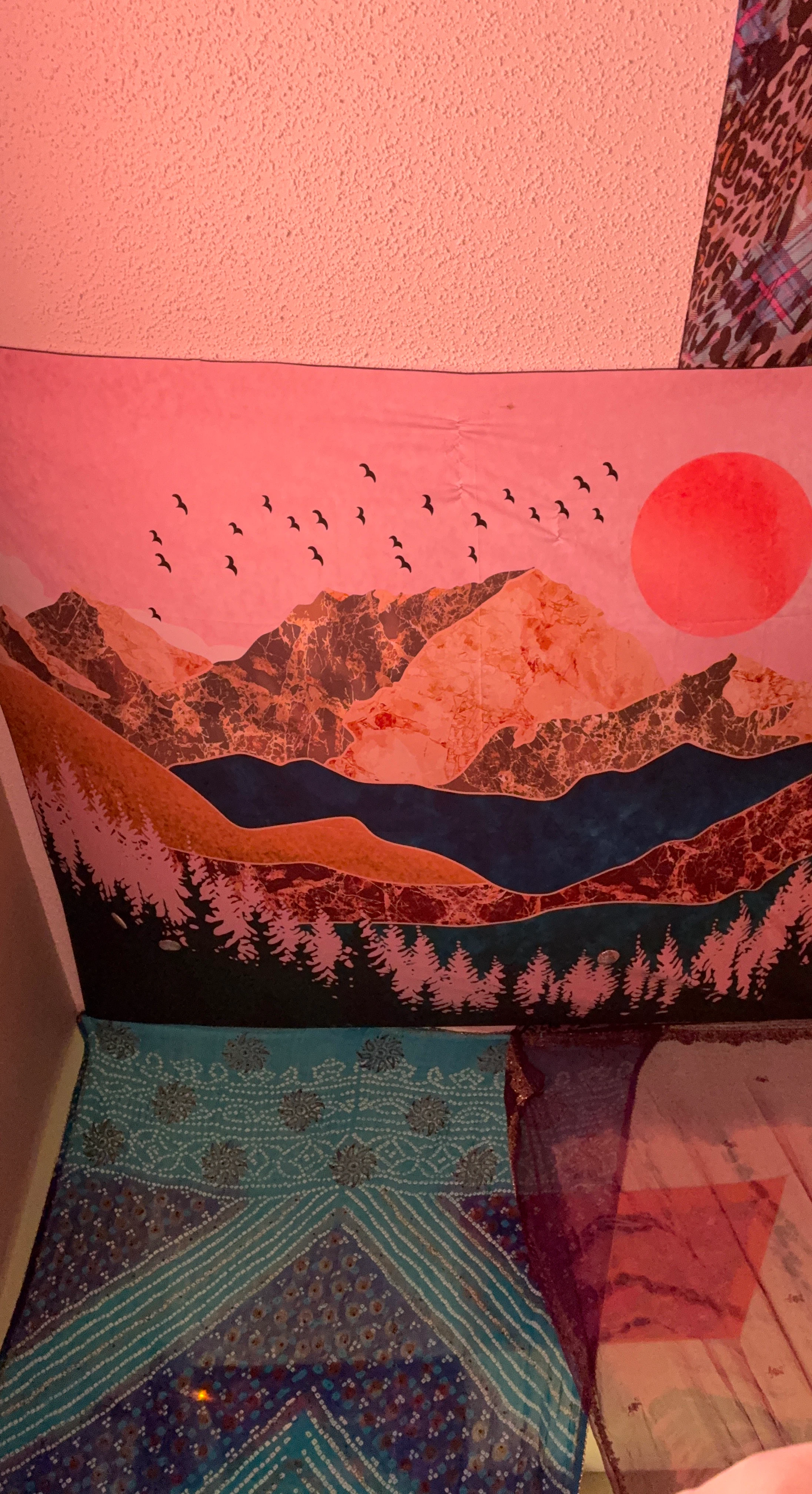 Tapestry with Mountain and Sunset Scene