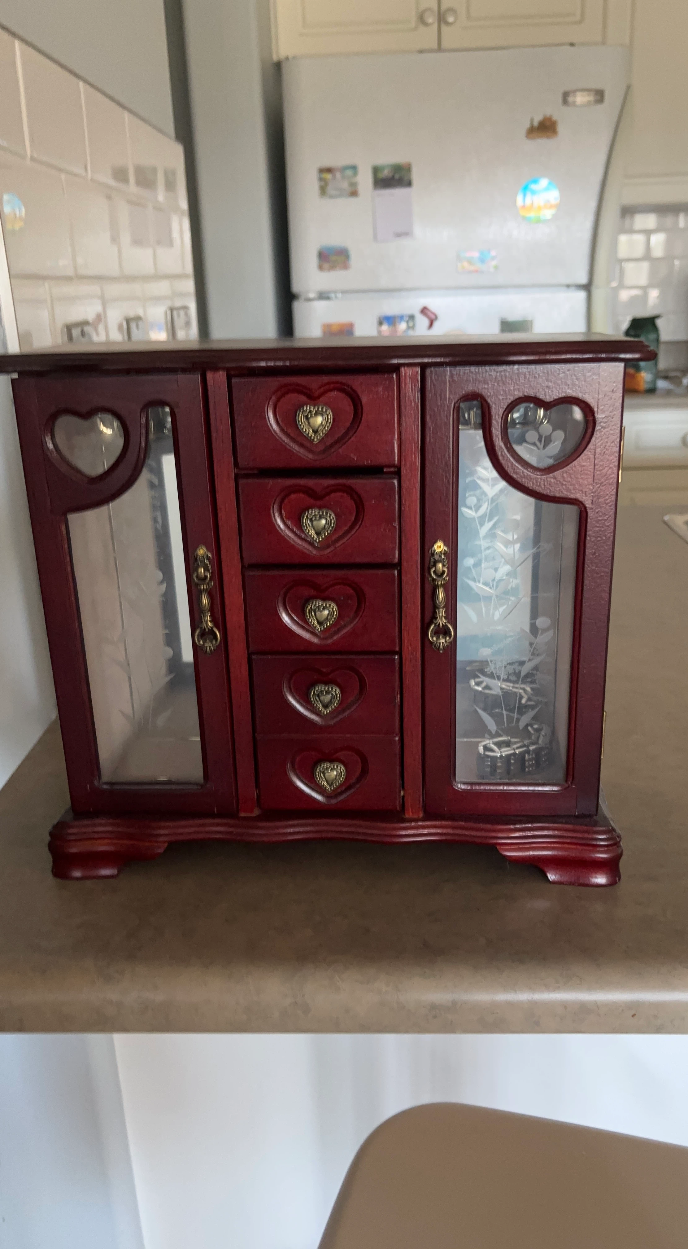 Wooden Jewelry Box with Heart Accents