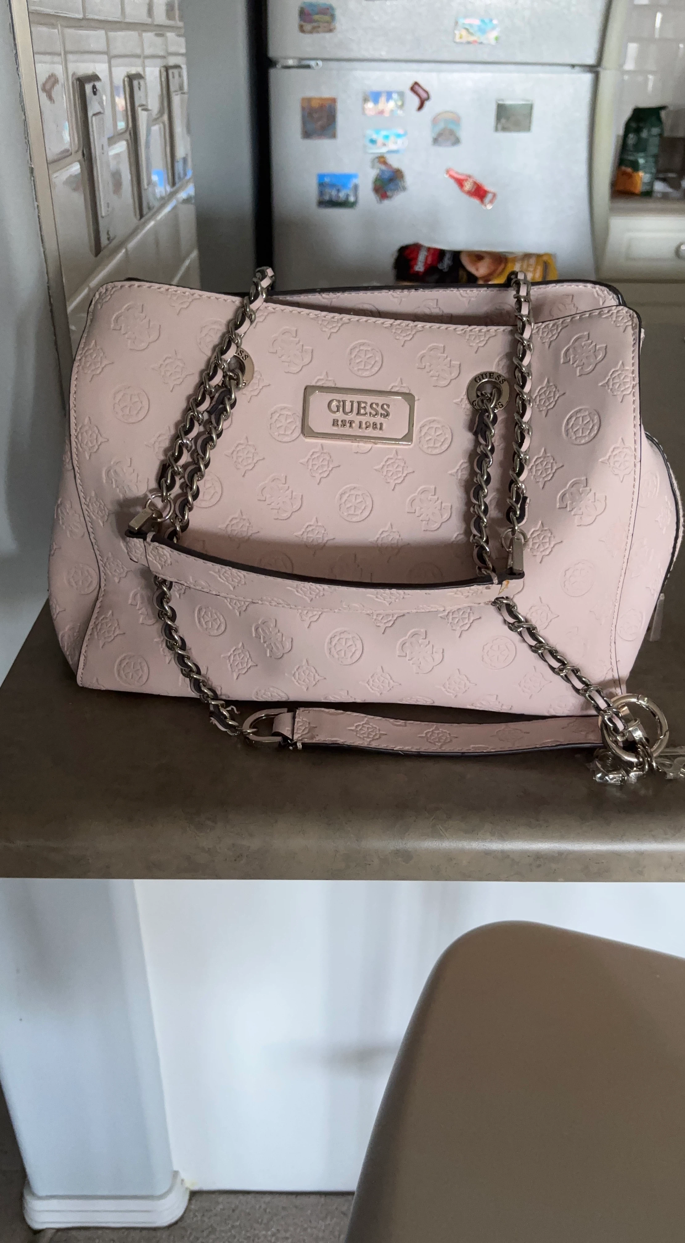 Guess Pink Textured Shoulder Bag