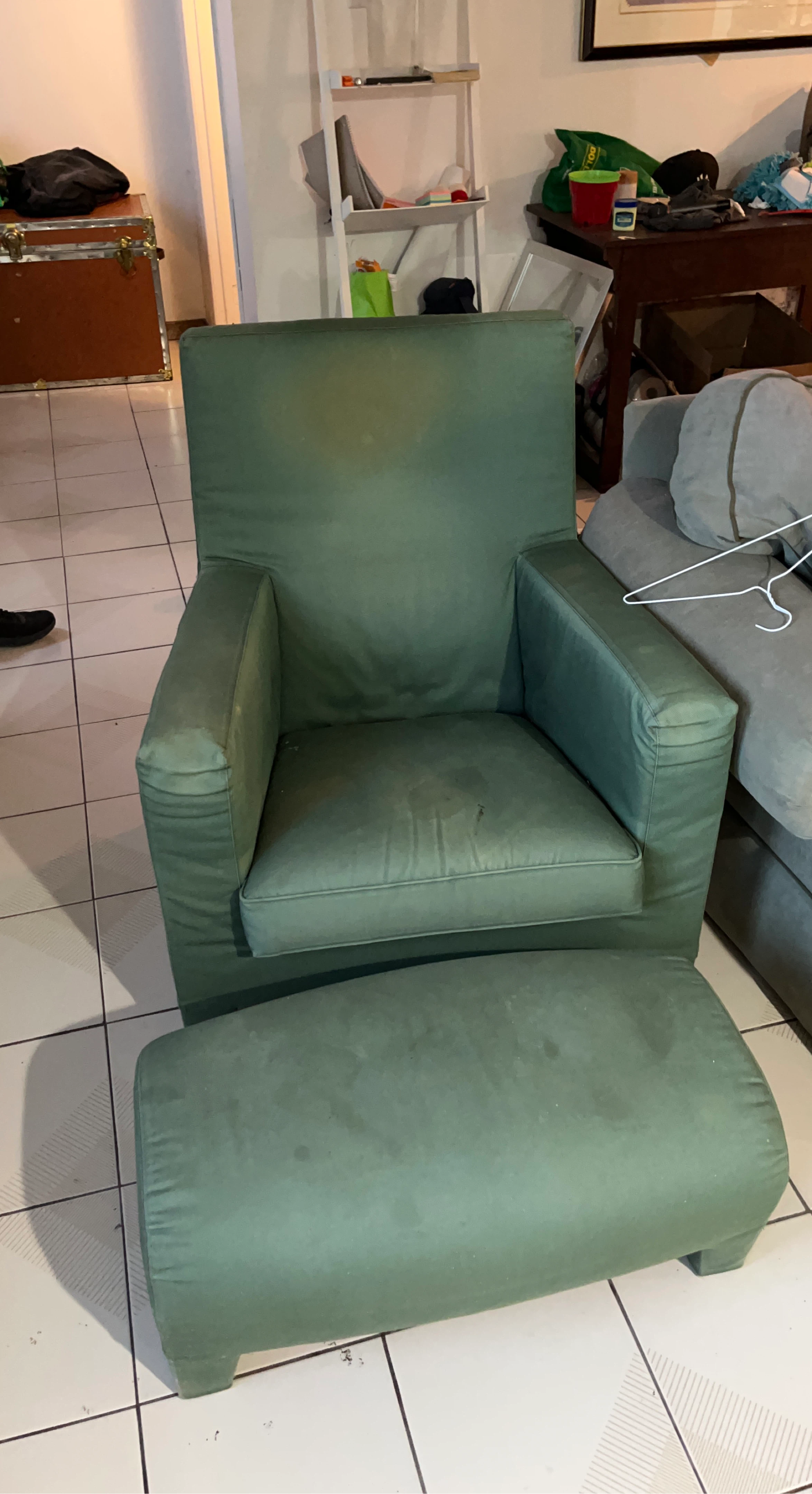Green Armchair and Ottoman Set