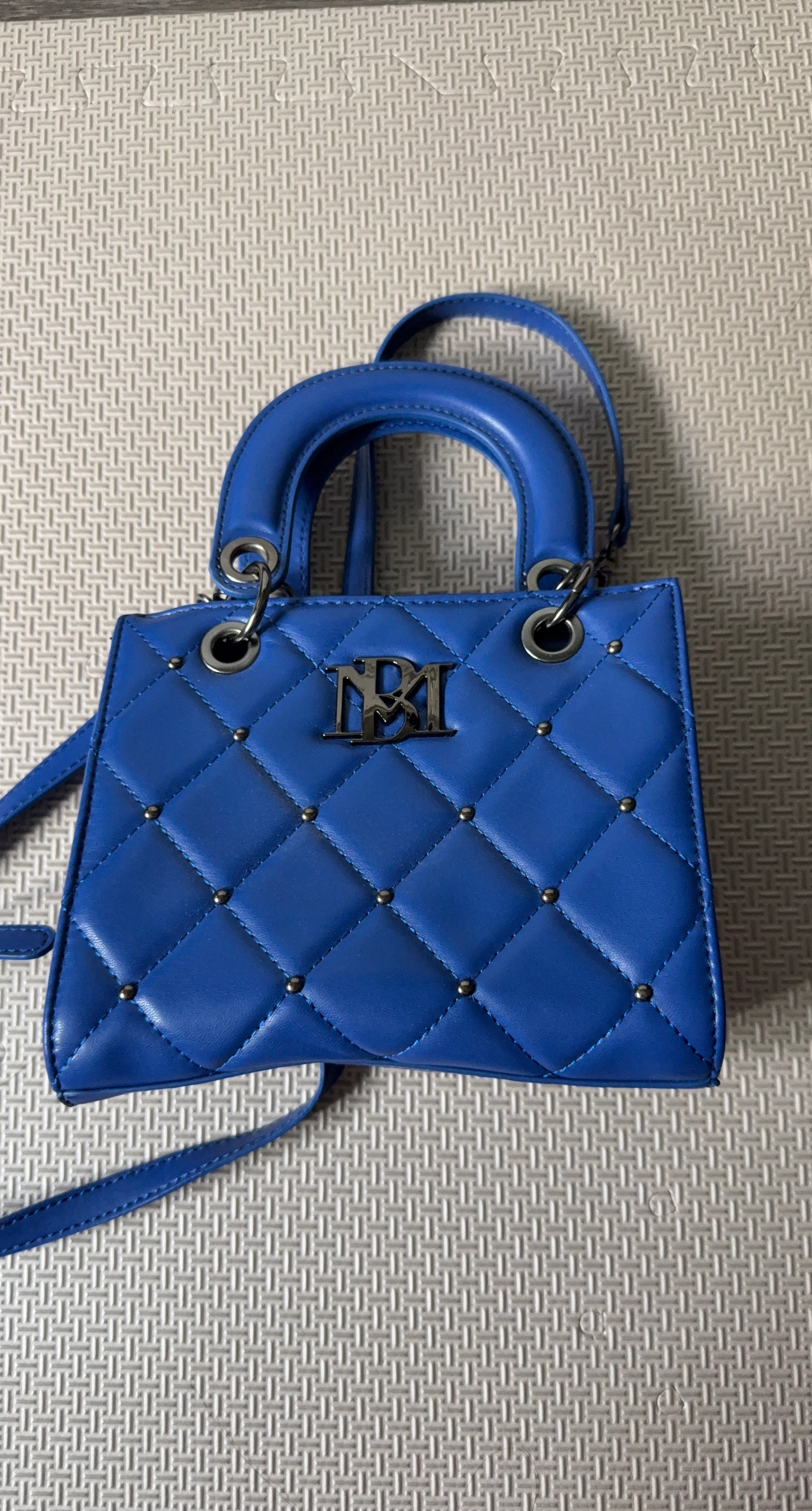 Blue Quilted Handbag with Studs