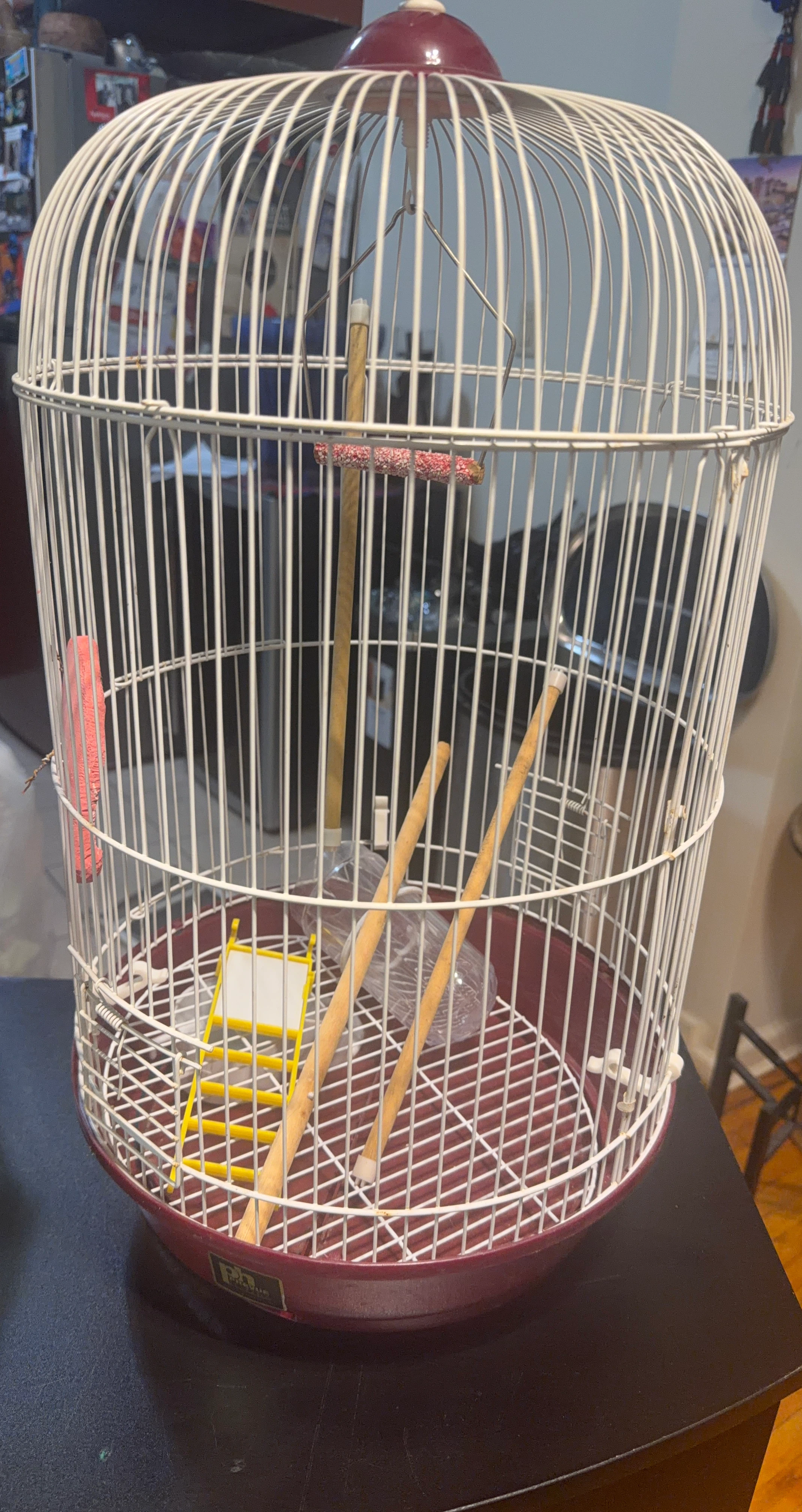 White Bird Cage with Perches and Ladder