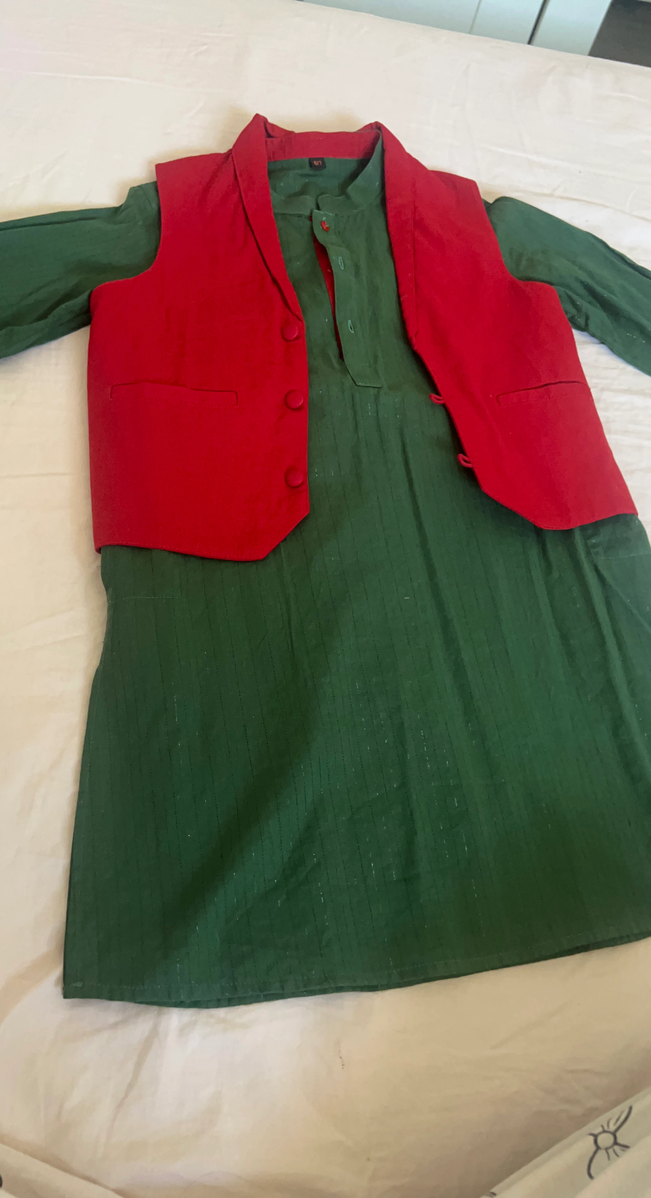 Green Kurta with Red Vest