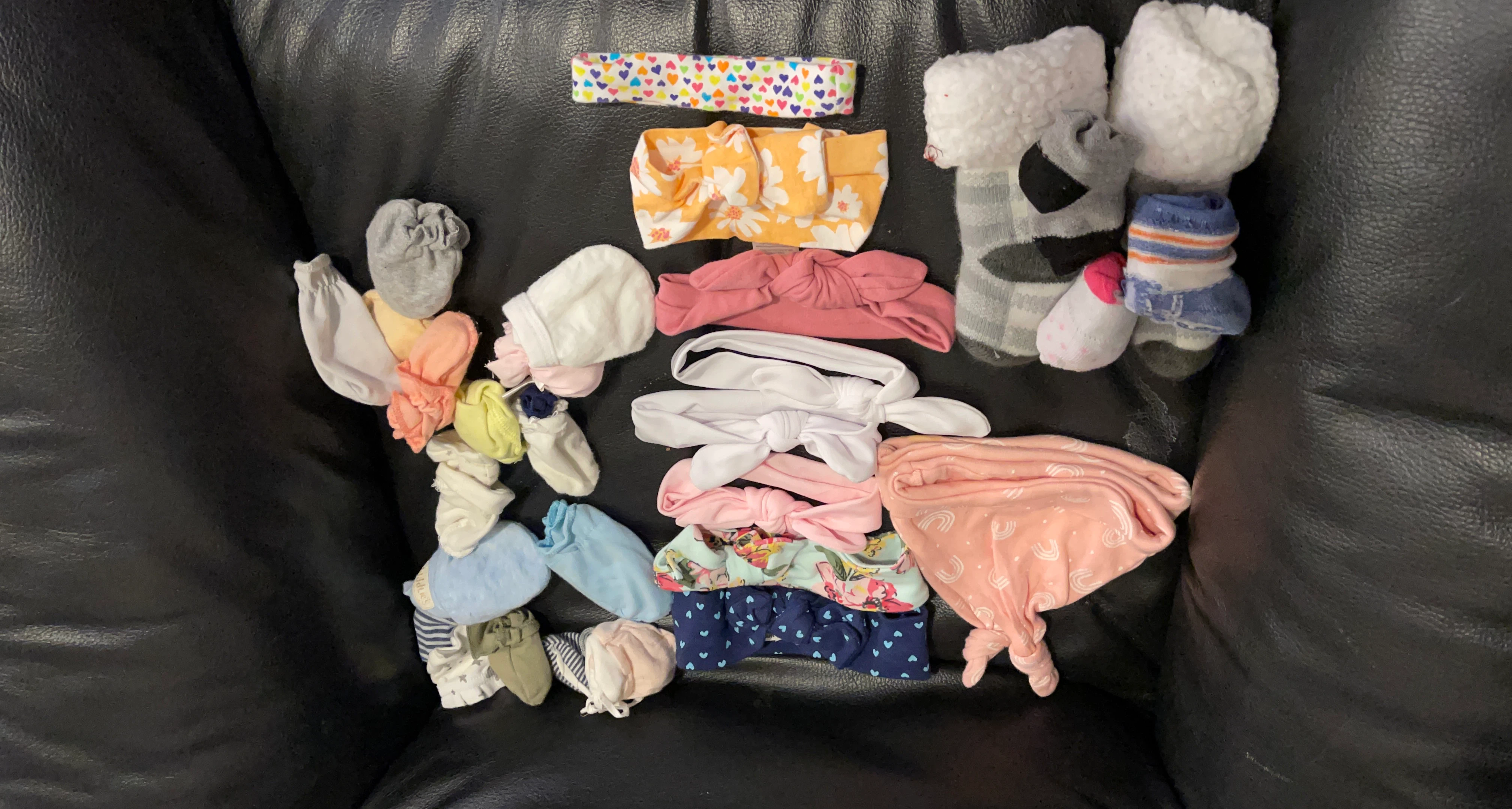 Baby Headbands, hats, hand mitts, and Socks Bundle