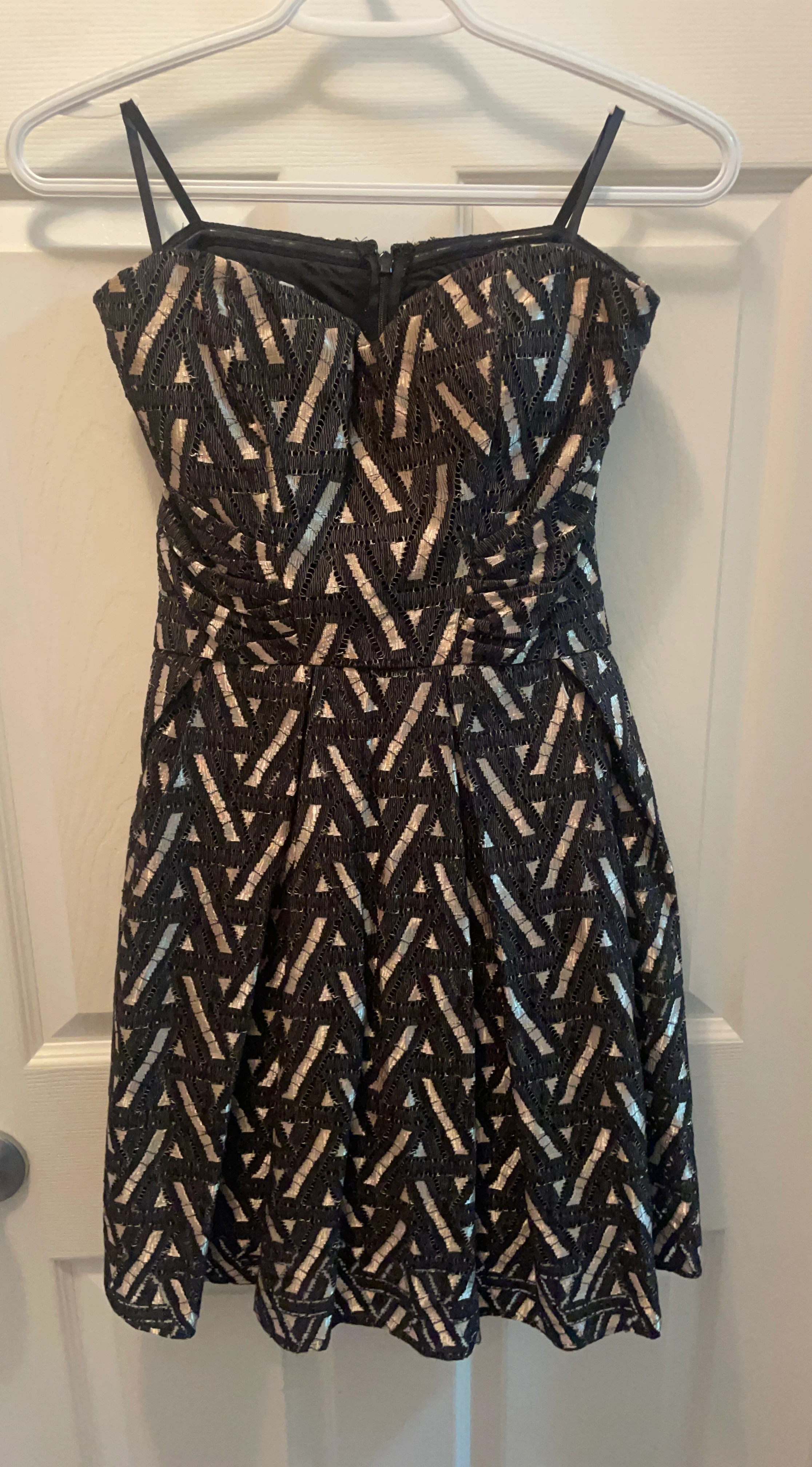 Strapless Black and Gold Geometric Dress
