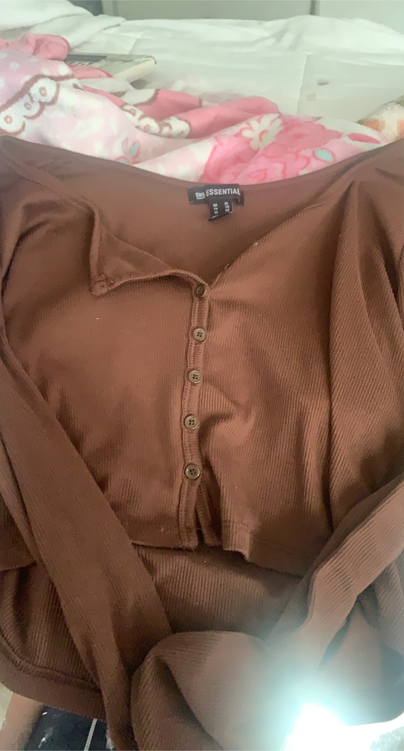 SWS Essential Brown Ribbed Cropped Cardigan