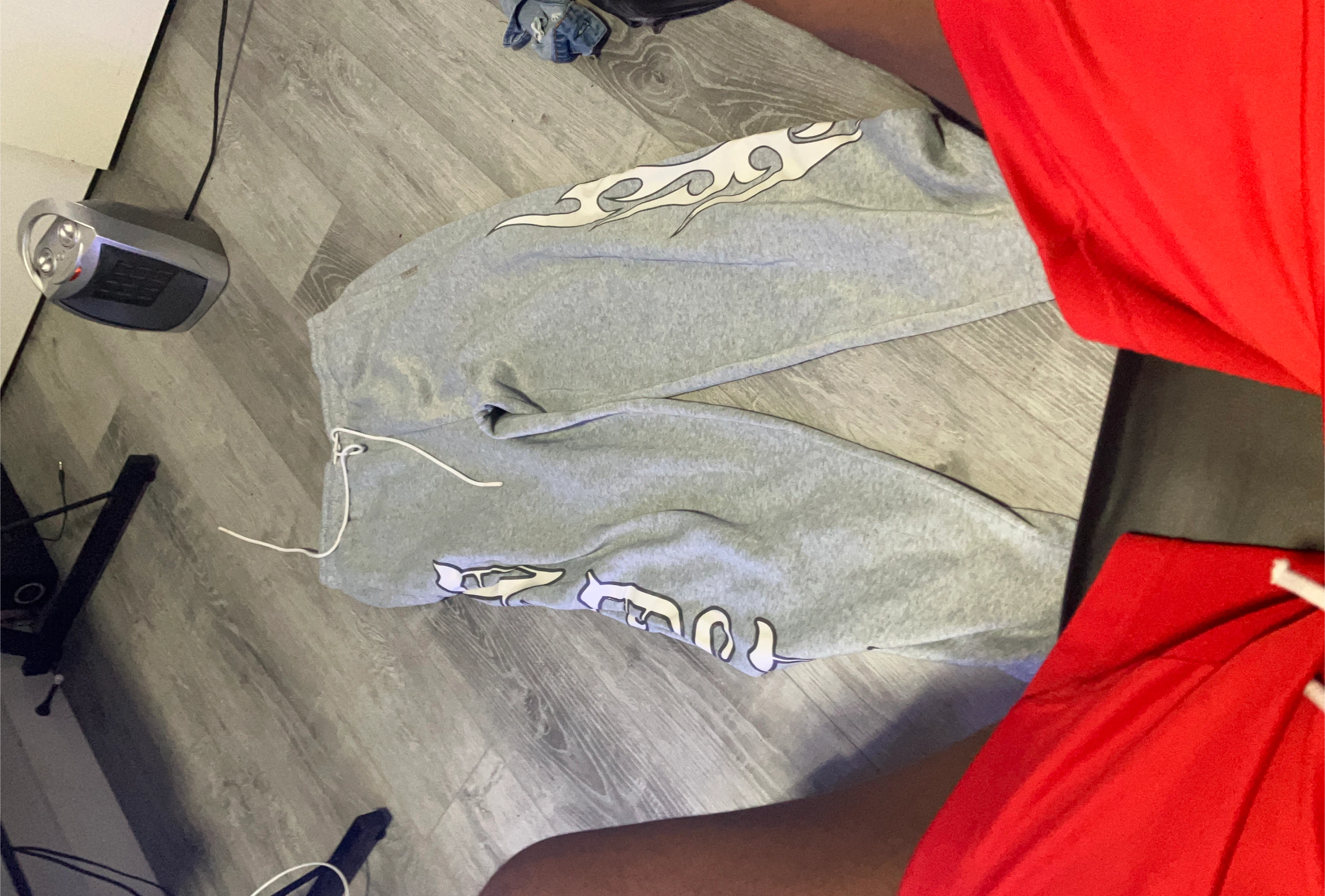 Grey Sweatpants with White Flame Design