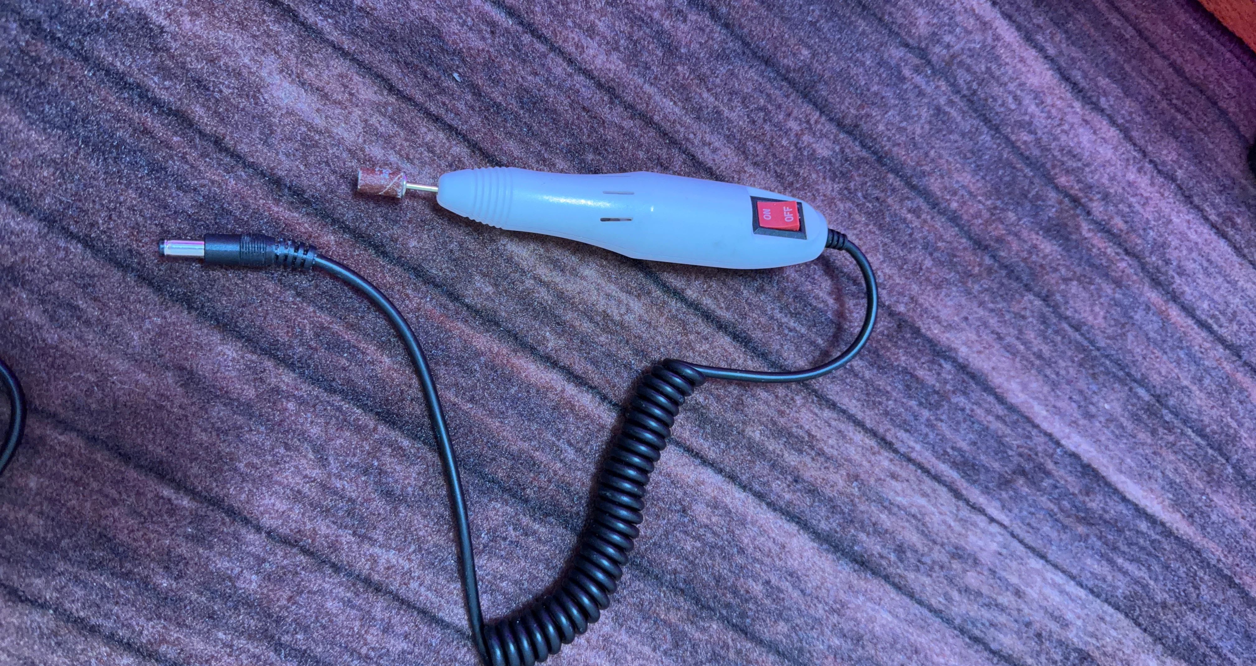 White Electric Nail File Tool with Coiled Cord