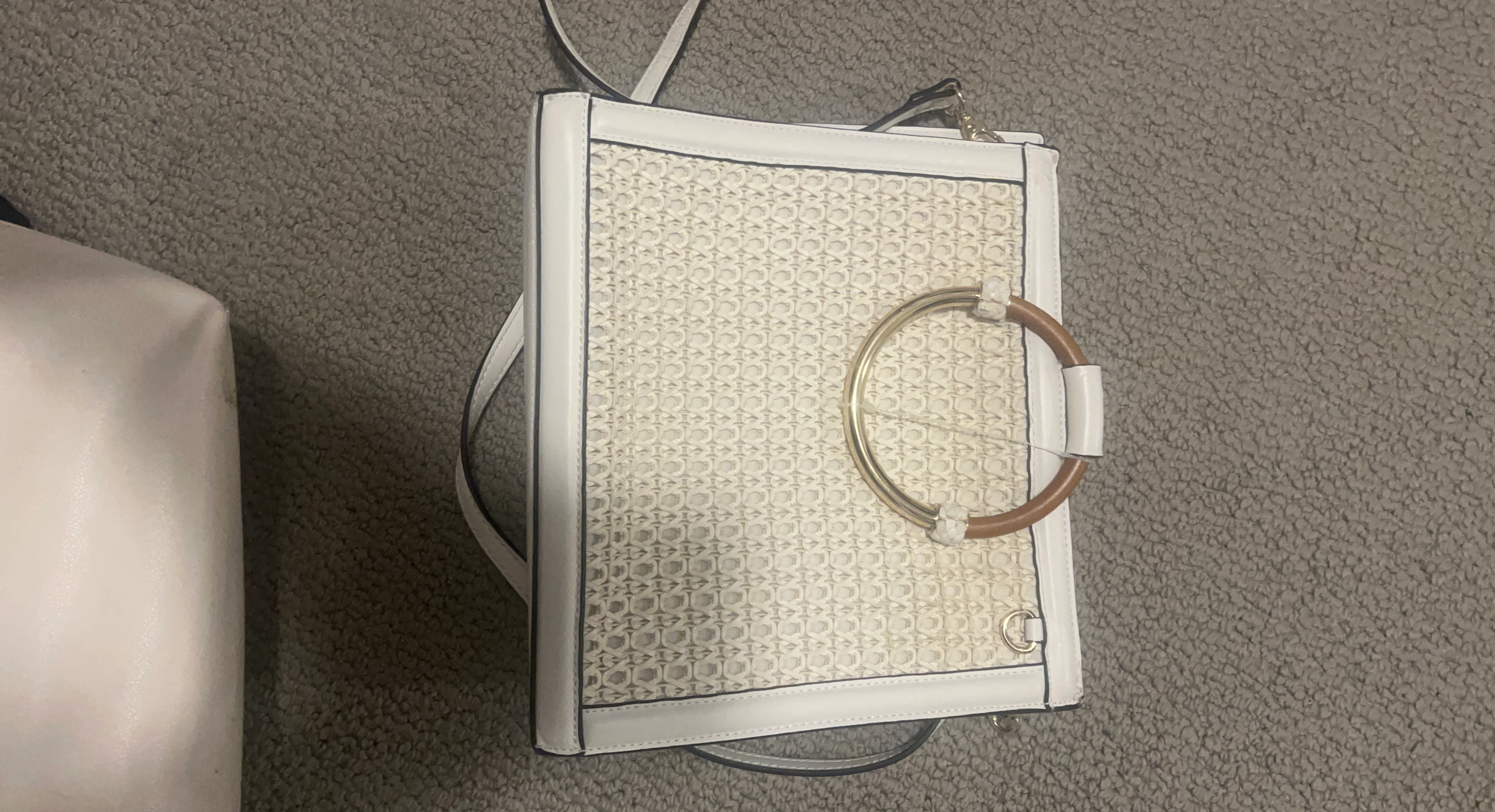 White Woven Handbag with Circular Handles