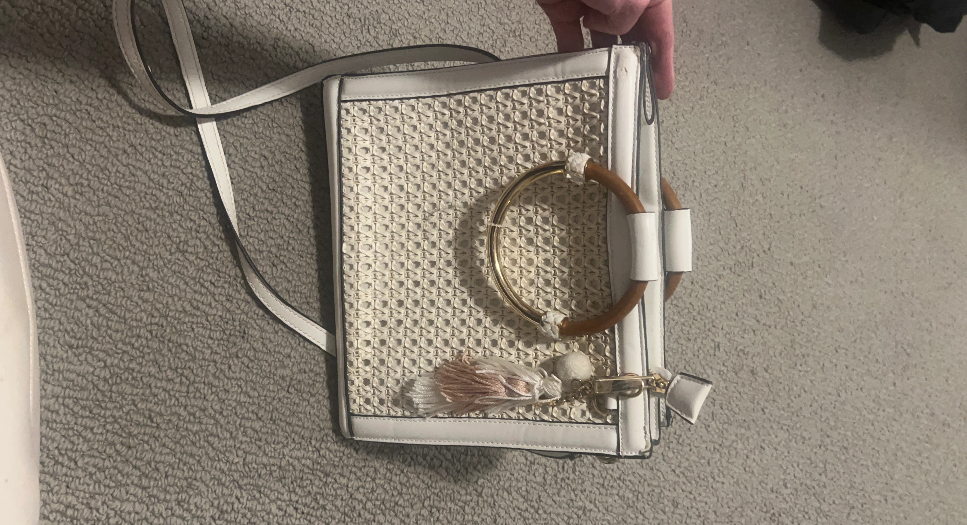 Aldo White woven crossbody bag with circular handle