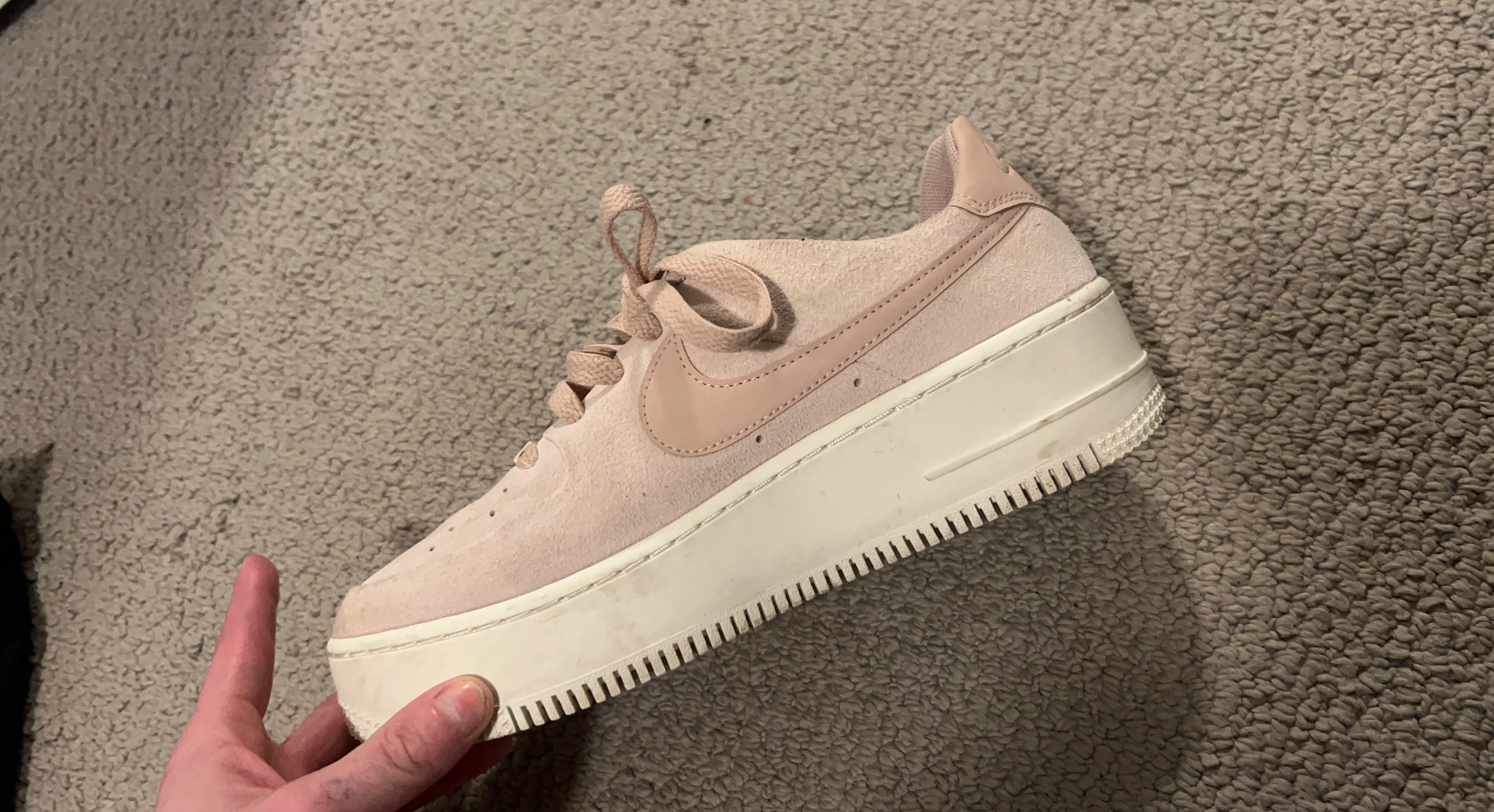 Nike Air Force 1 Sage Low Pink Suede Platform Sneakers