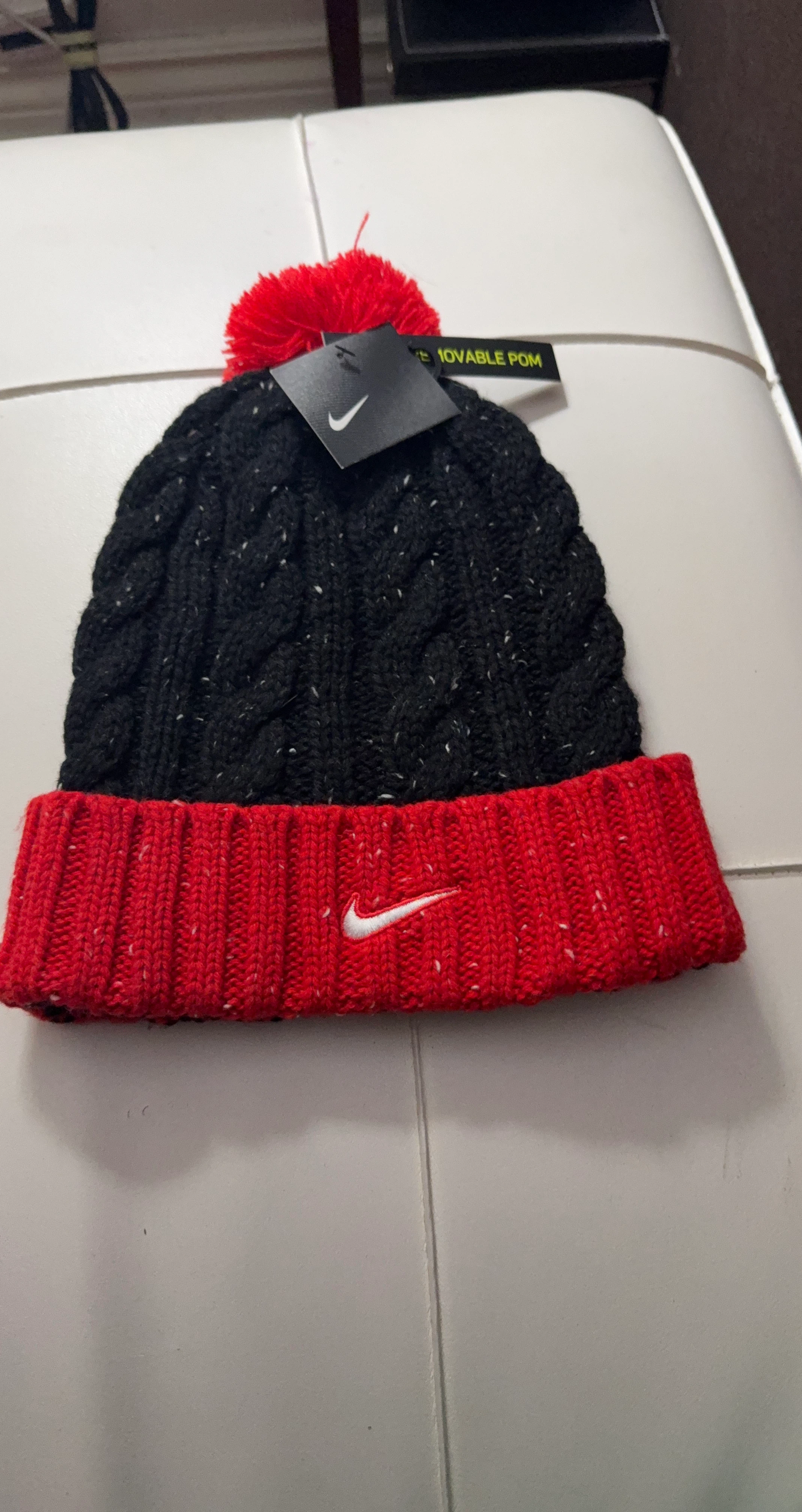 Nike Black & Red Pom Beanie