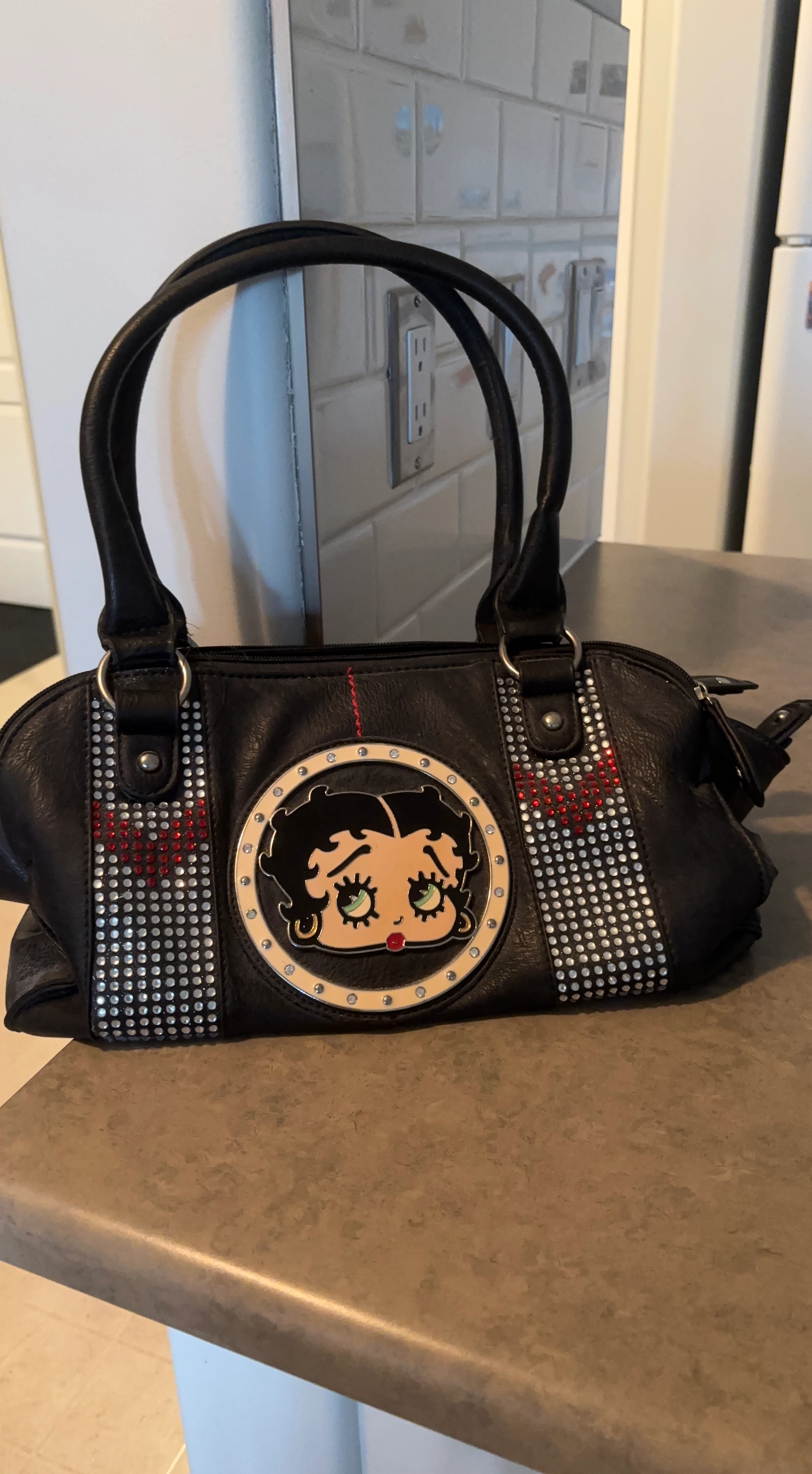 Betty Boop Black Satchel Handbag with Rhinestones