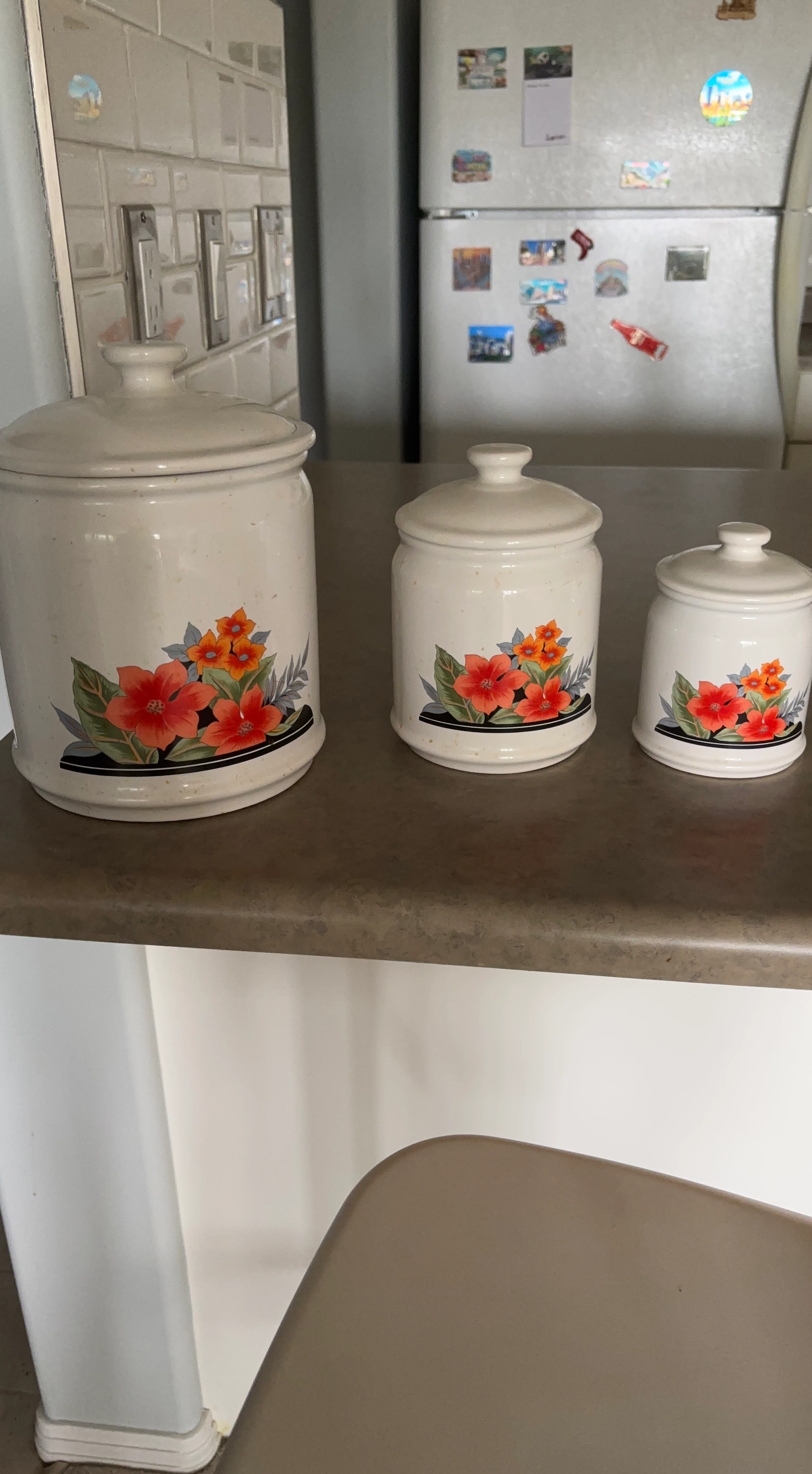 Set of 3 Ceramic Canisters with Floral Design