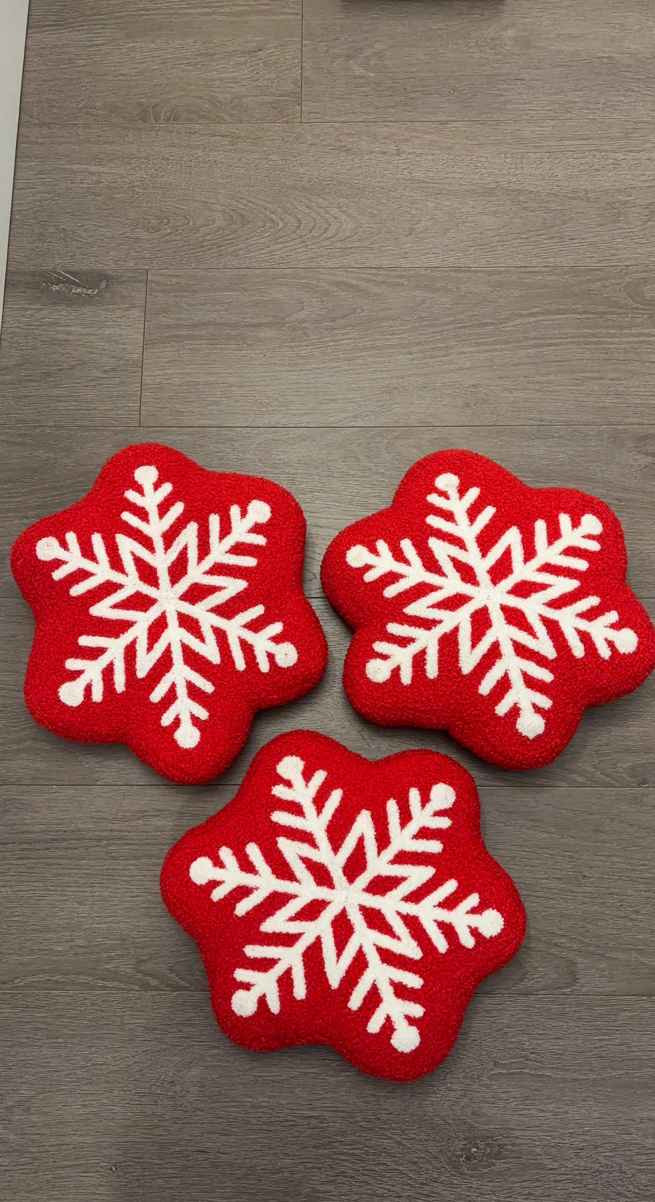 Set of 3 Red Snowflake Throw Pillows