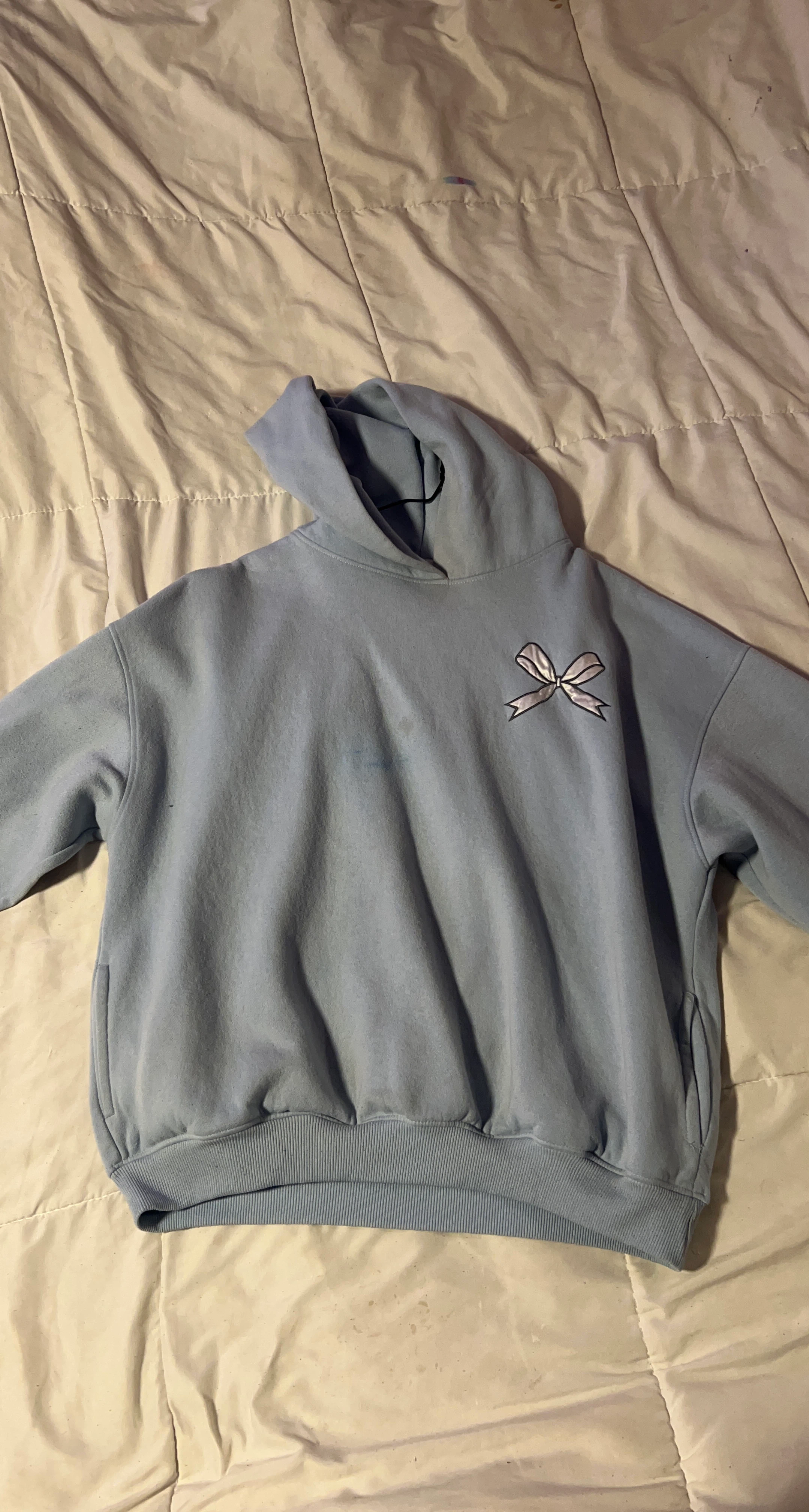 Light Blue Hoodie with Bow Detail