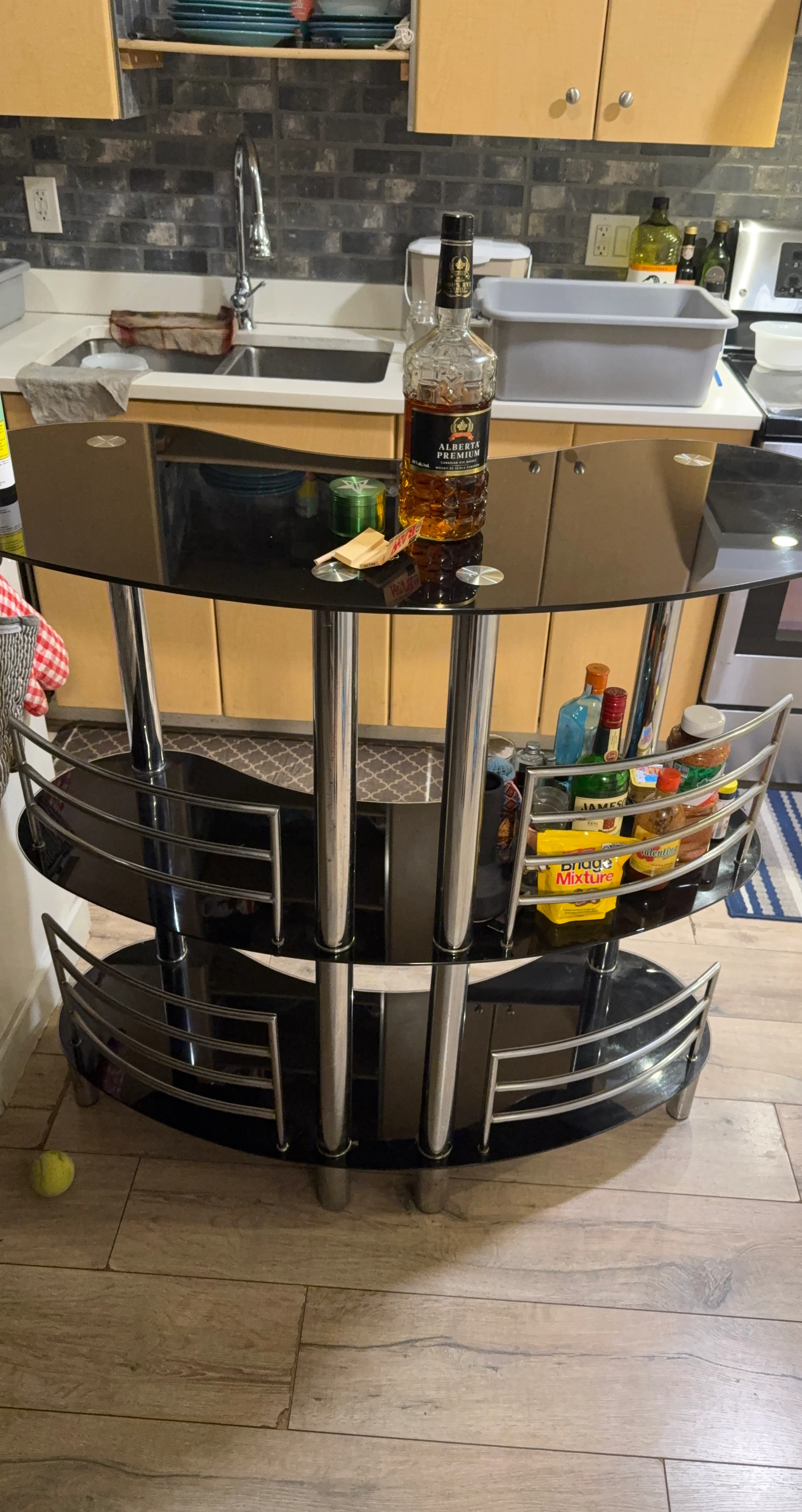 Black glass bar cart with chrome accents - photo 2