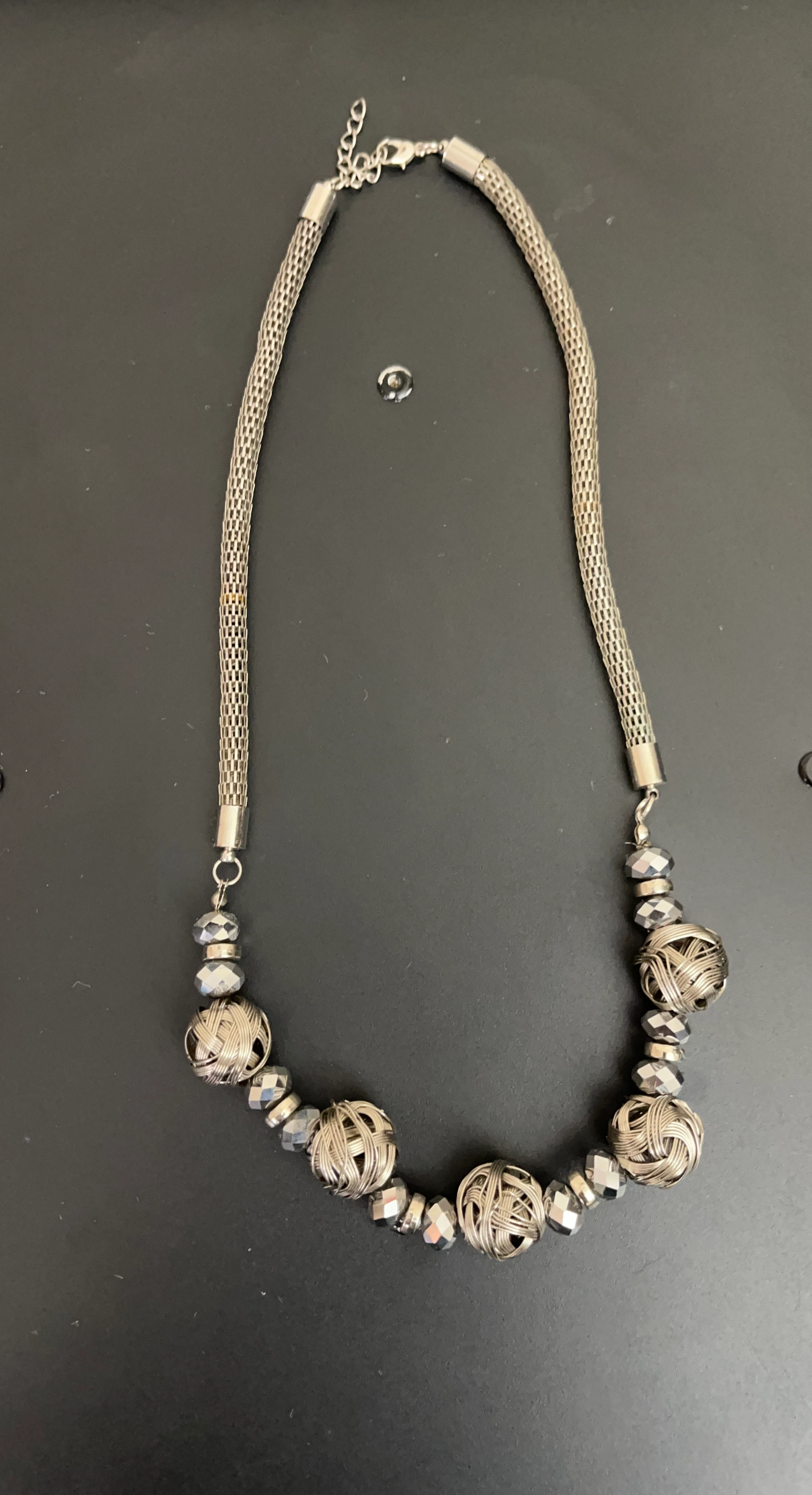 Silver Tone Statement Necklace with Beaded Accents - photo 2