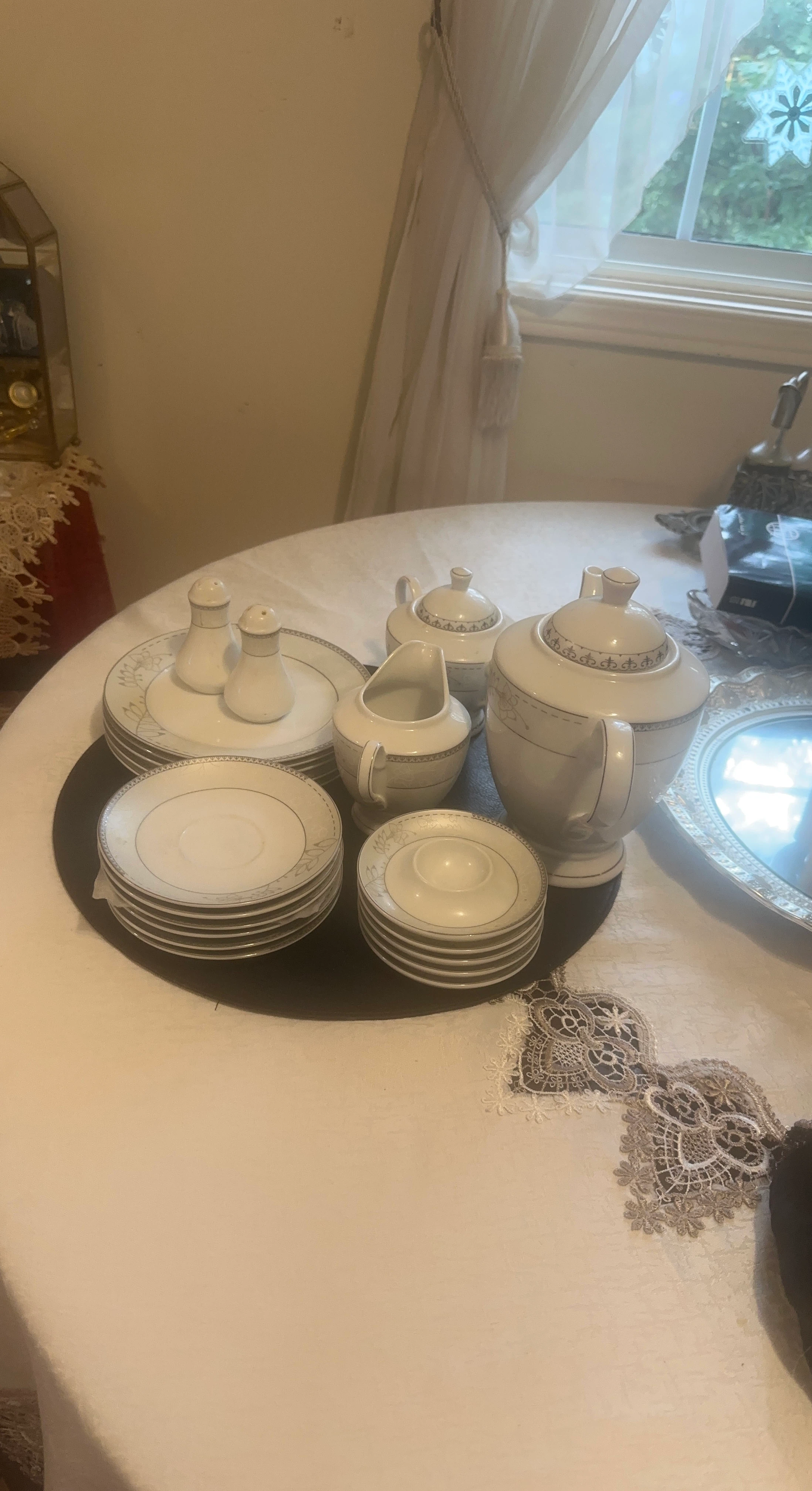 White Porcela Tea Set with Delicate Pattern