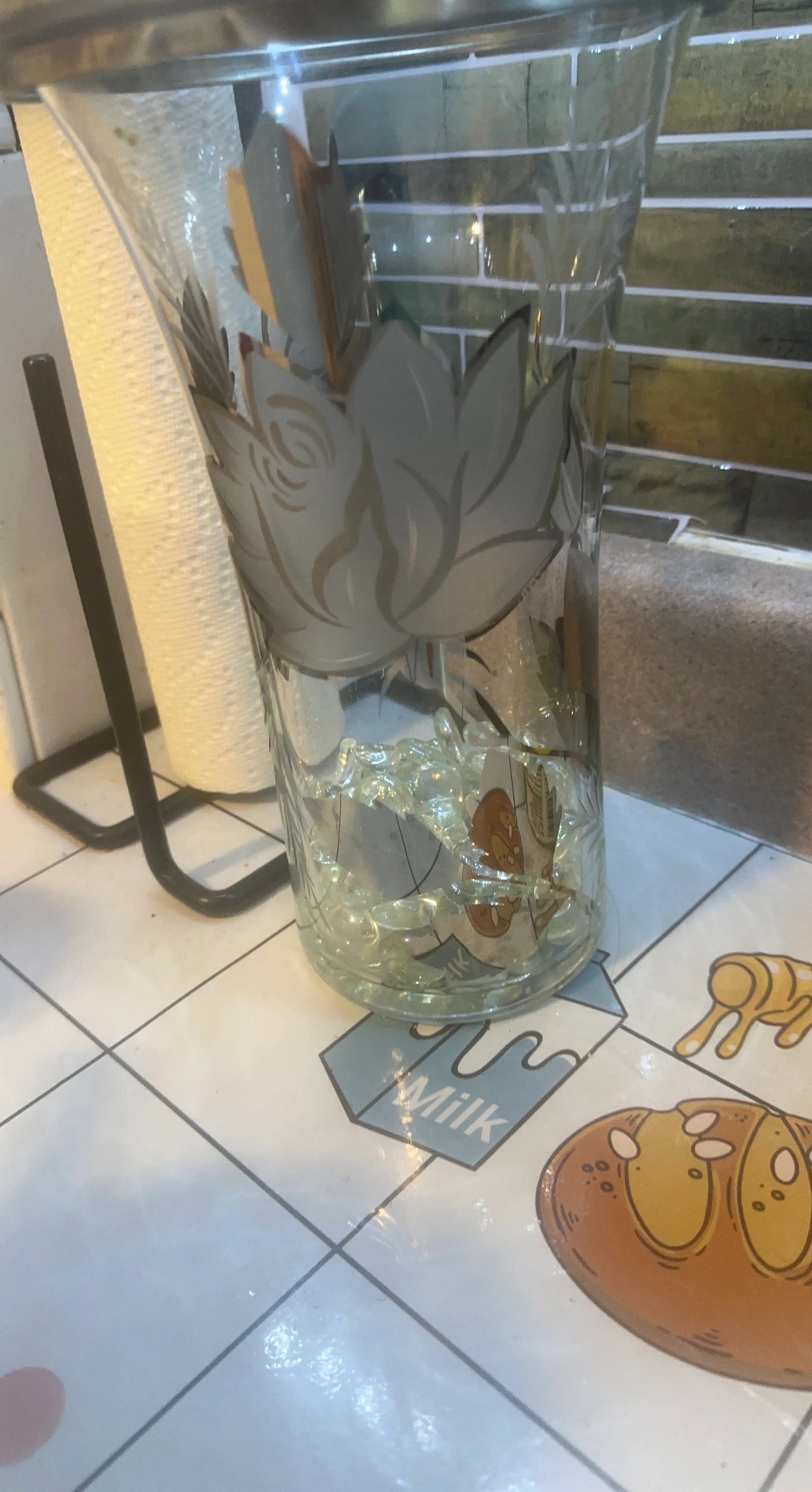 Decorative Glass Vase with Floral Etching