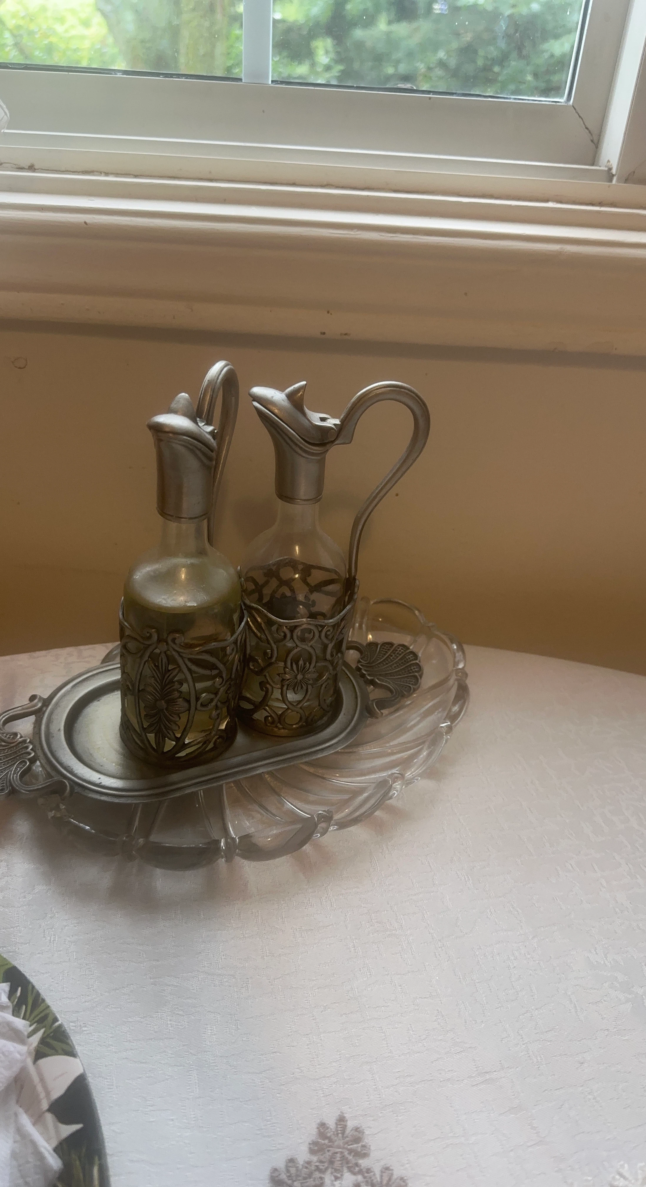 Vintage Oil and Vinegar Cruet Set with Tray