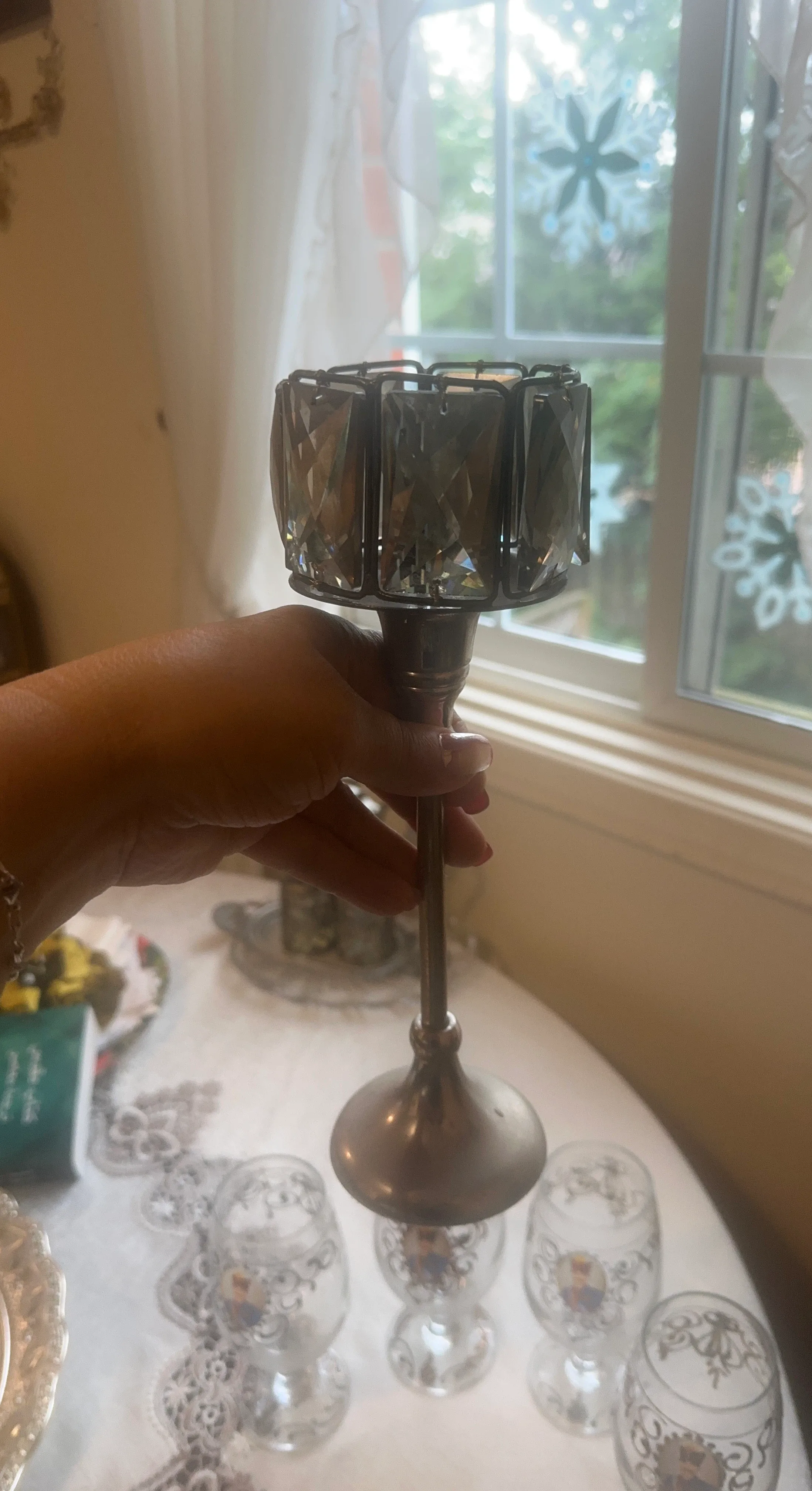 Crystal and Silver Candlestick Holder