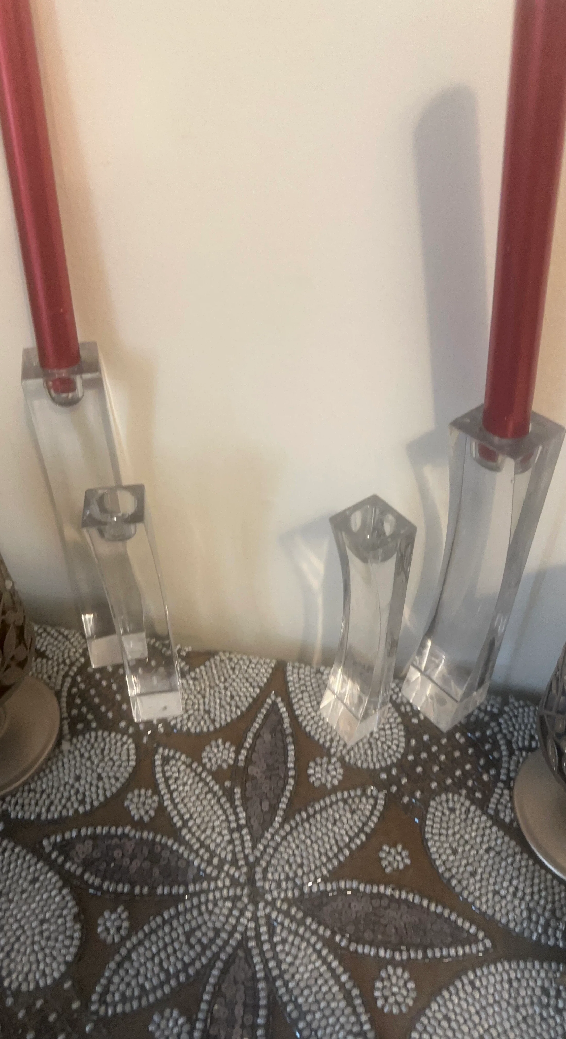 Clear Crystal Taper Candle Holders with Red Candles
