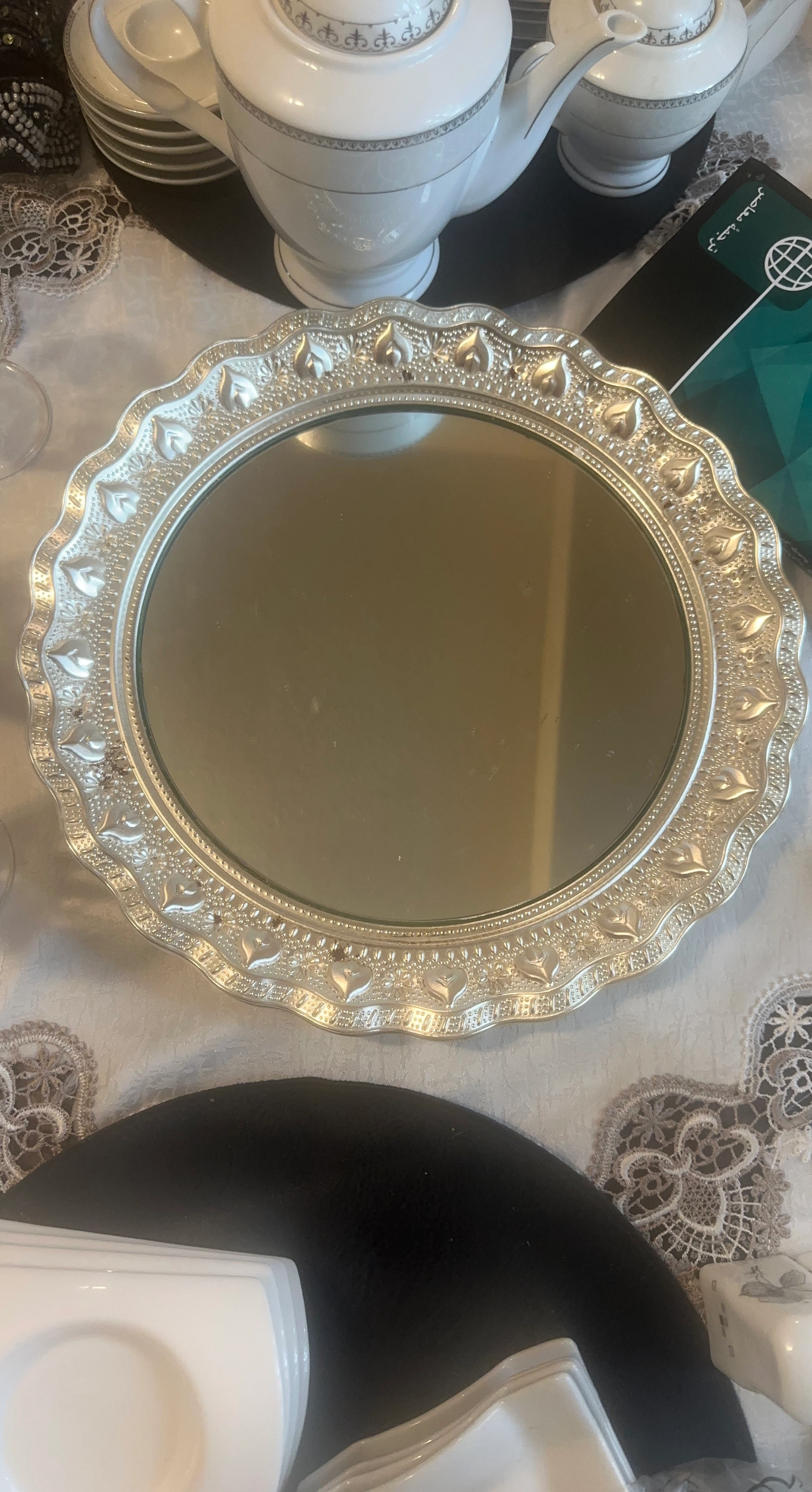 Decorative Silver Tray with Mirror