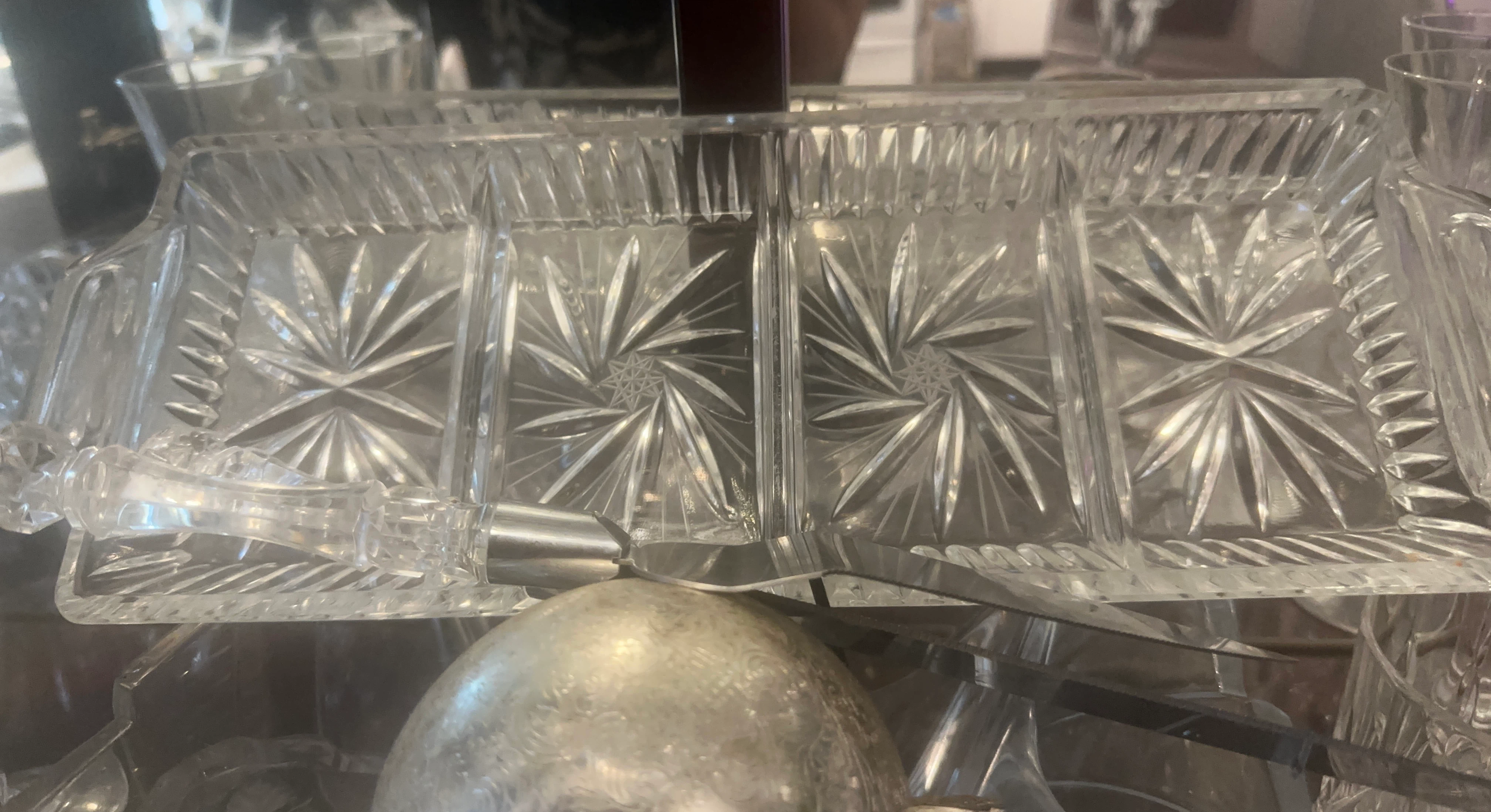 Crystal Relish Tray with Cut Glass Design