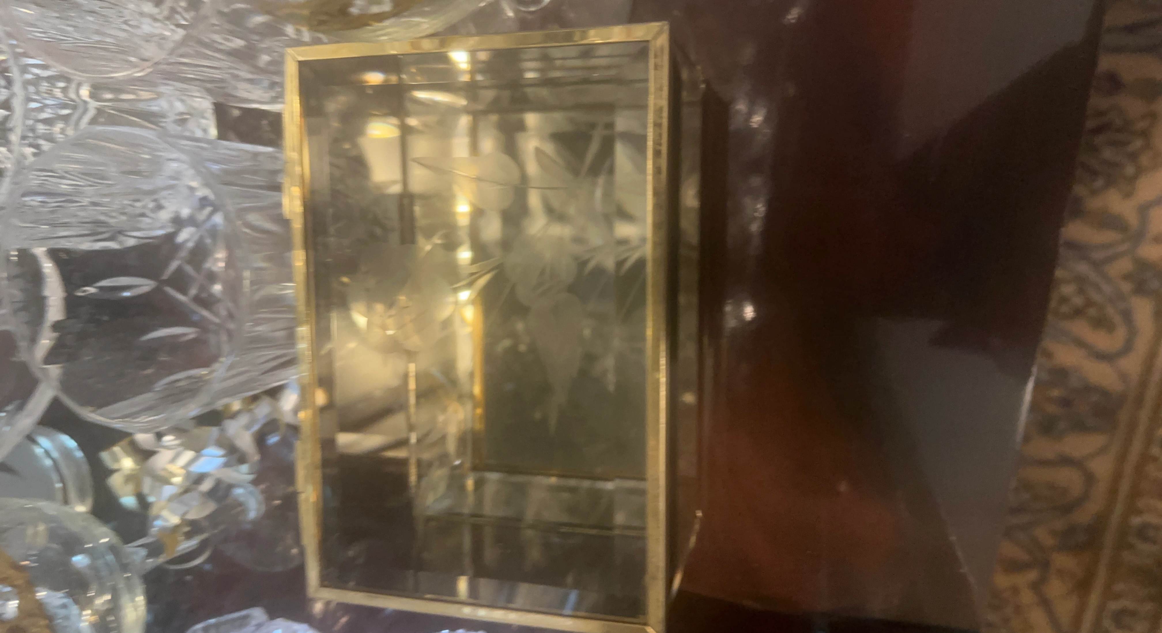 Etched Glass and Gold Tone Picture Frame