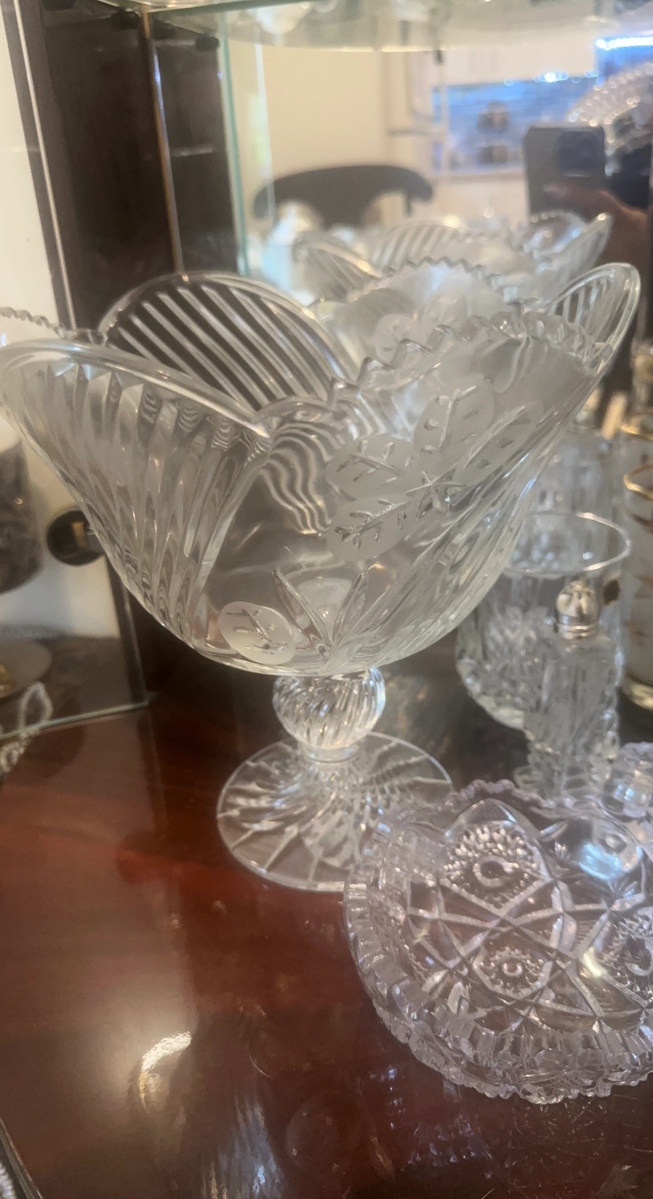 Crystal Footed Bowl with Etched Design