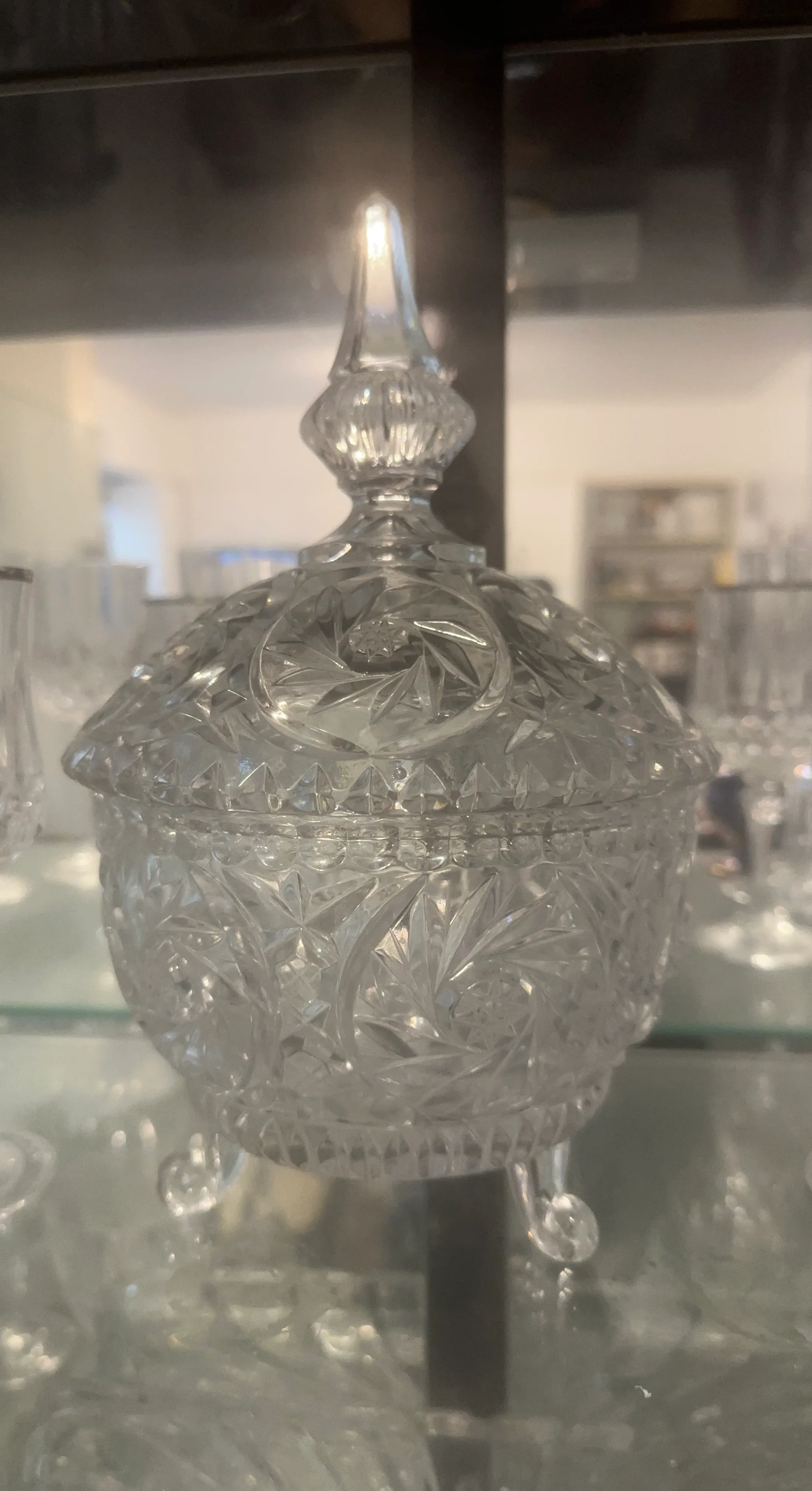 Crystal Glass Footed Candy Dish with Lid