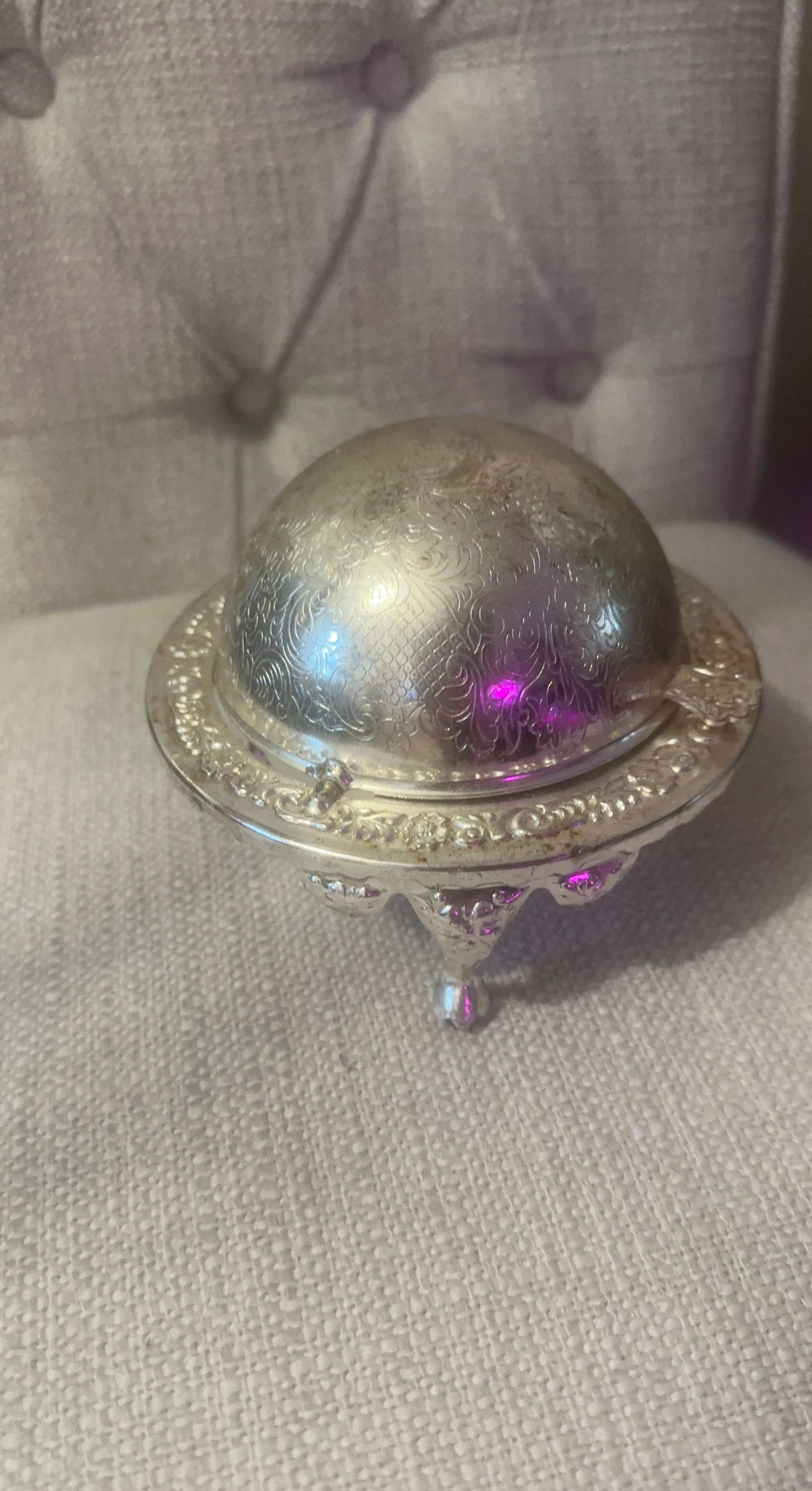 Ornate Silver Butter Dish with Lid