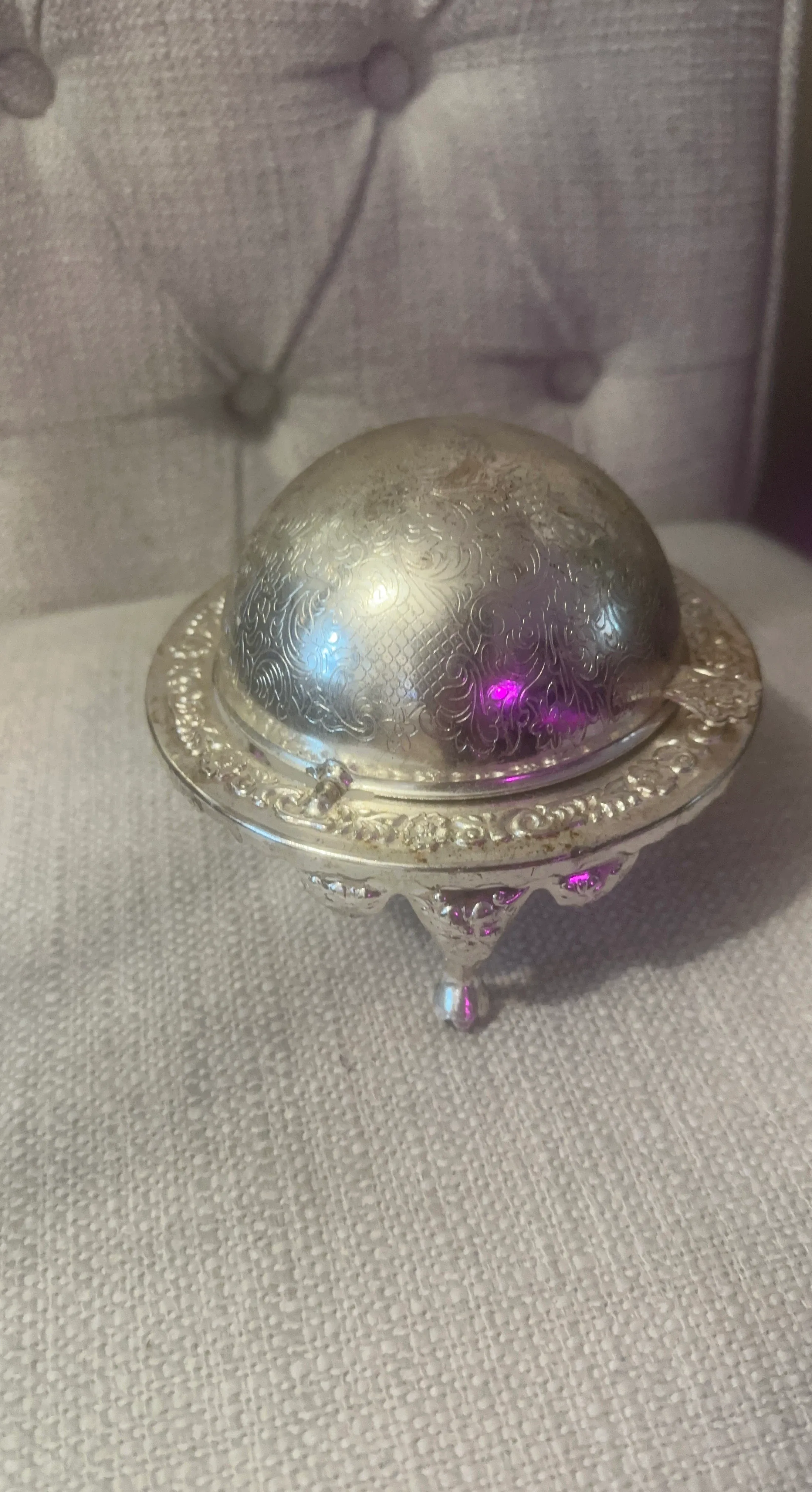 Ornate Silver Butter Dish with Lid
