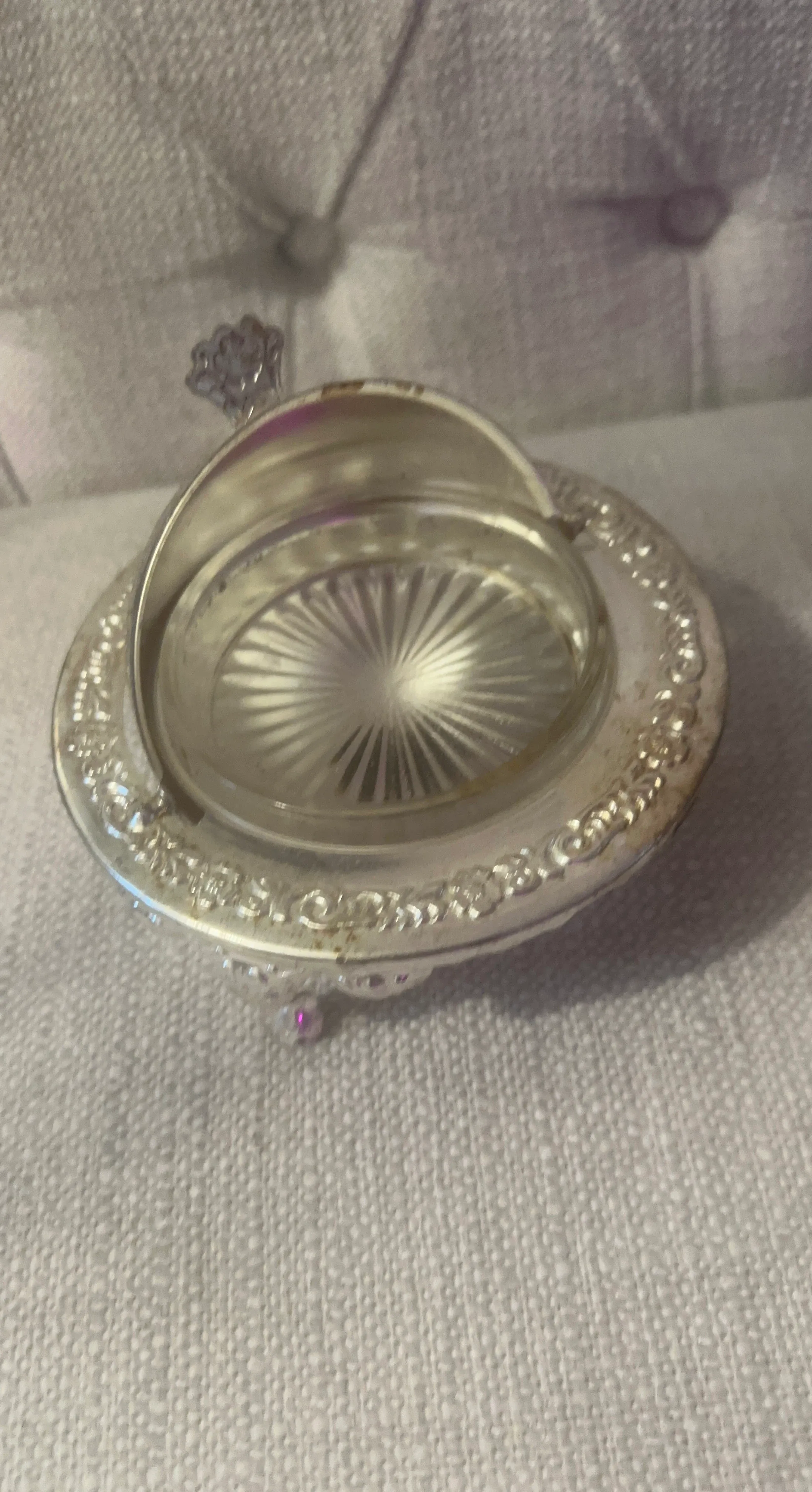 Vintage Glass and Silver Butter Dish