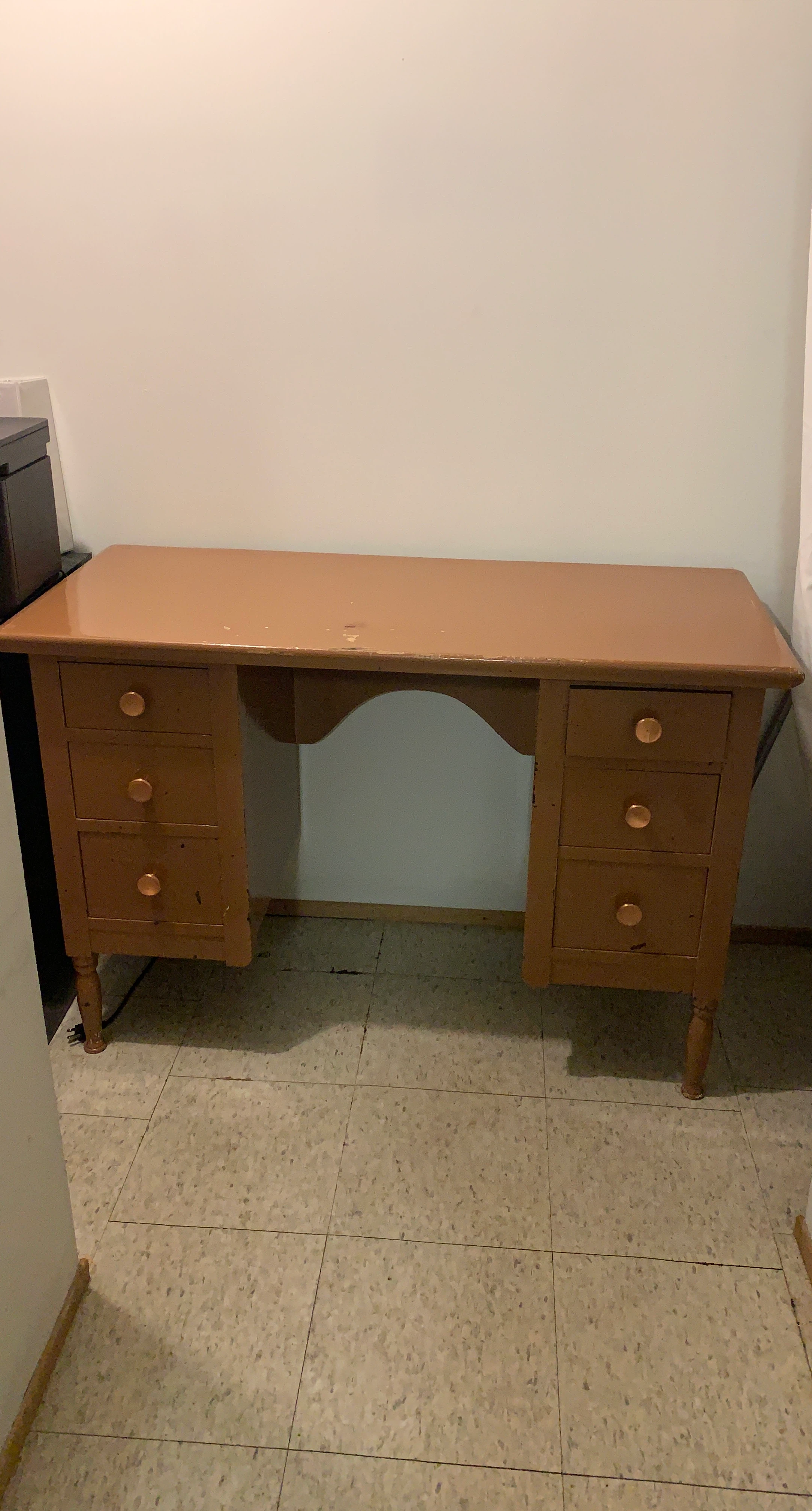 Vintage Wooden Desk with Six Drawers