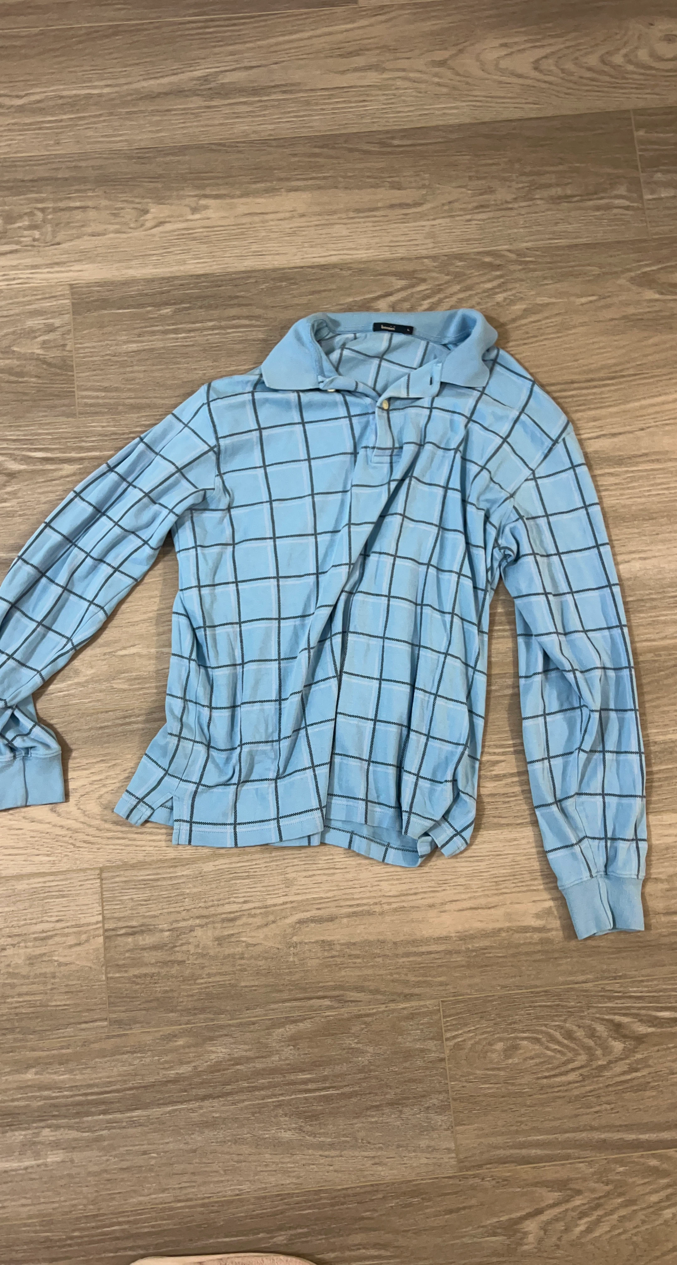 Bossini Blue Plaid Long-Sleeve Polo Shirt