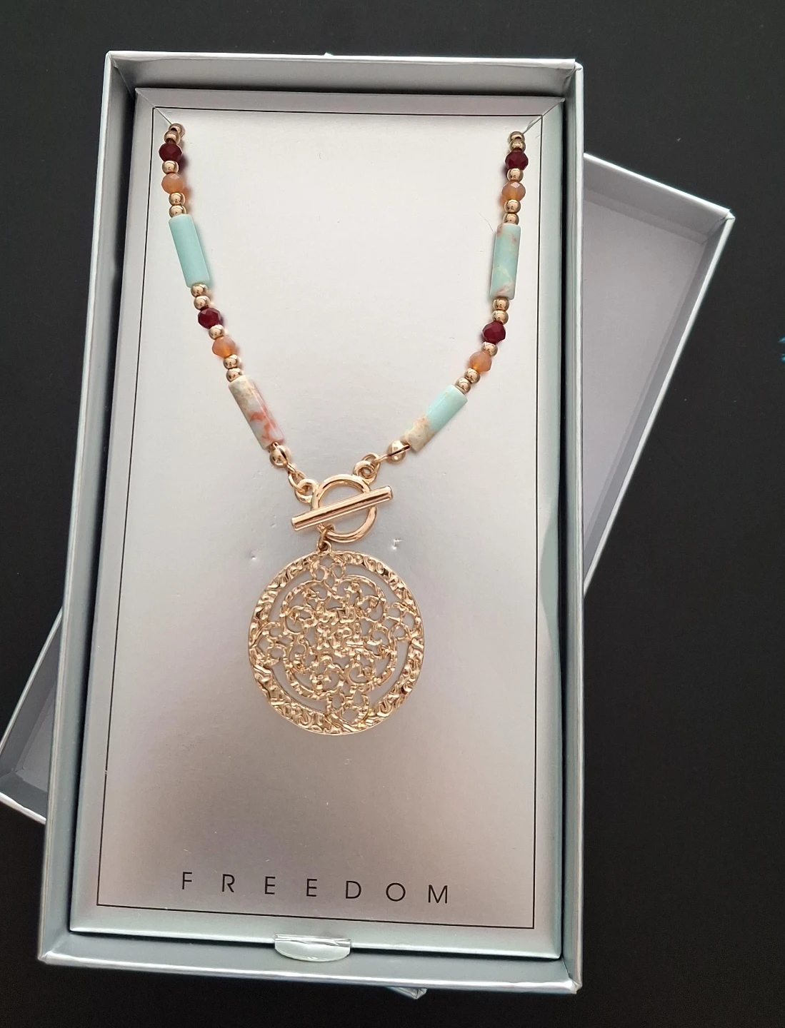 Freedom Beaded Necklace with Large Pendant