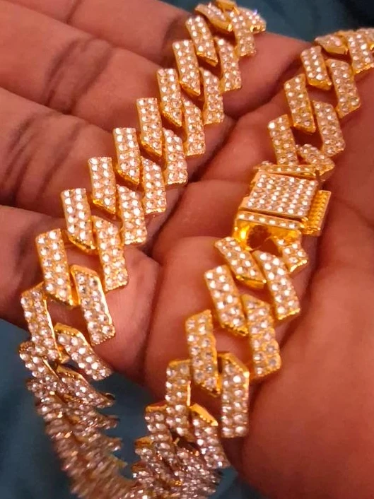 Gold Cuban Link Chain with Rhinestones