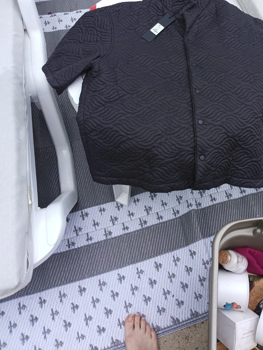 Black Quilted Button-Up Jacket