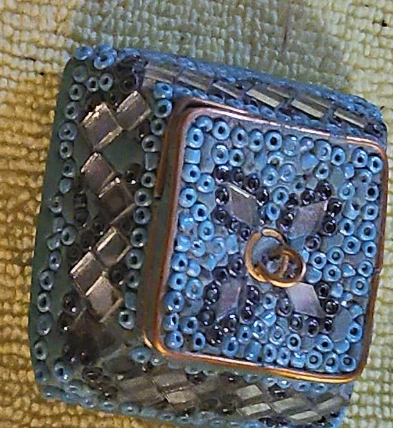 Beaded Trinket Box with Wood Base