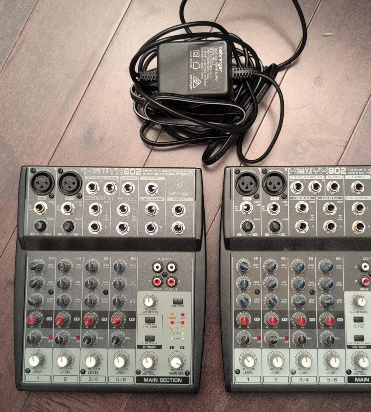 2x Behringer XENYX 802 mixer + 1 Power Adapter