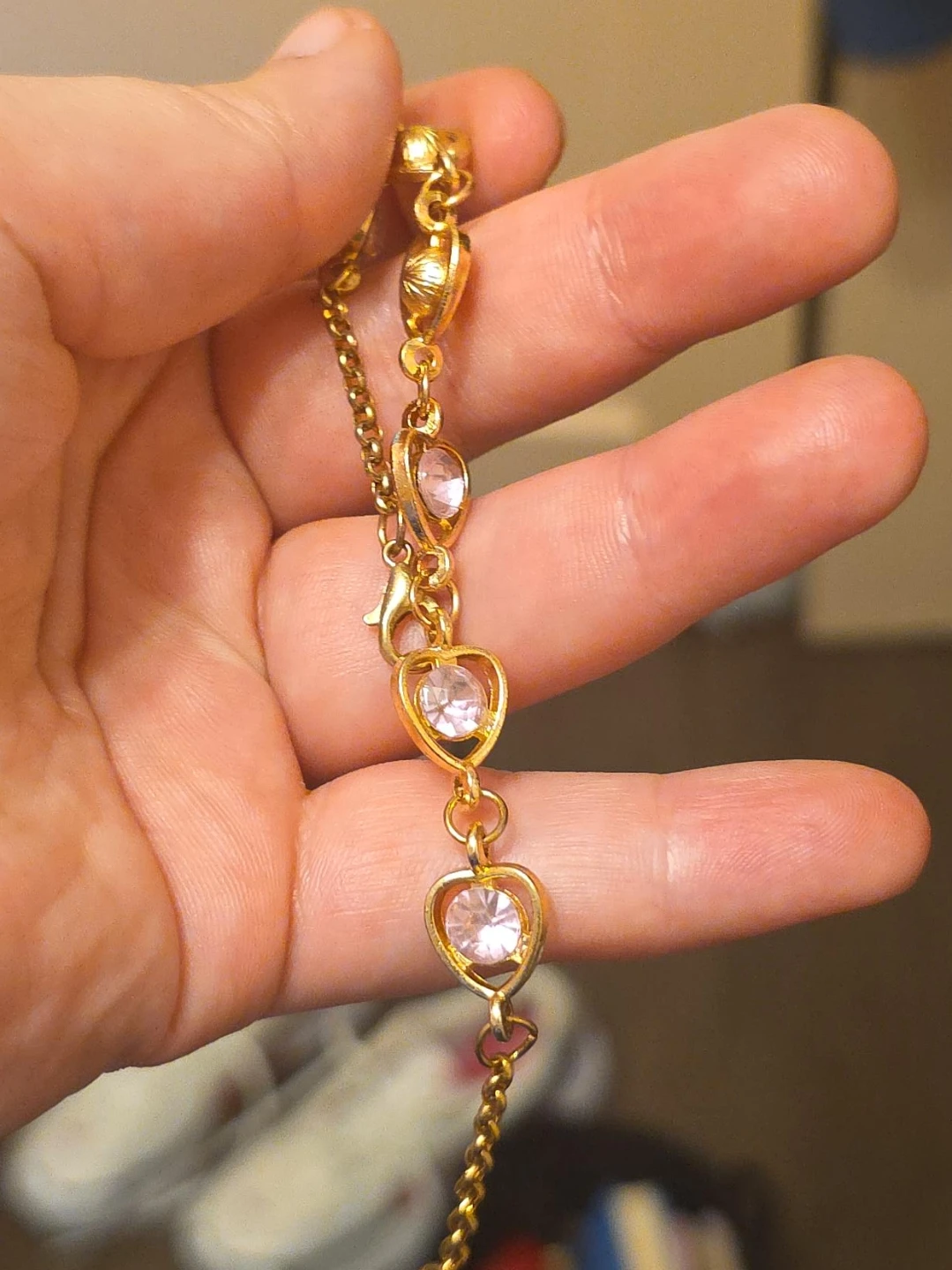 Gold-tone Heart Charm Bracelet with Crystals