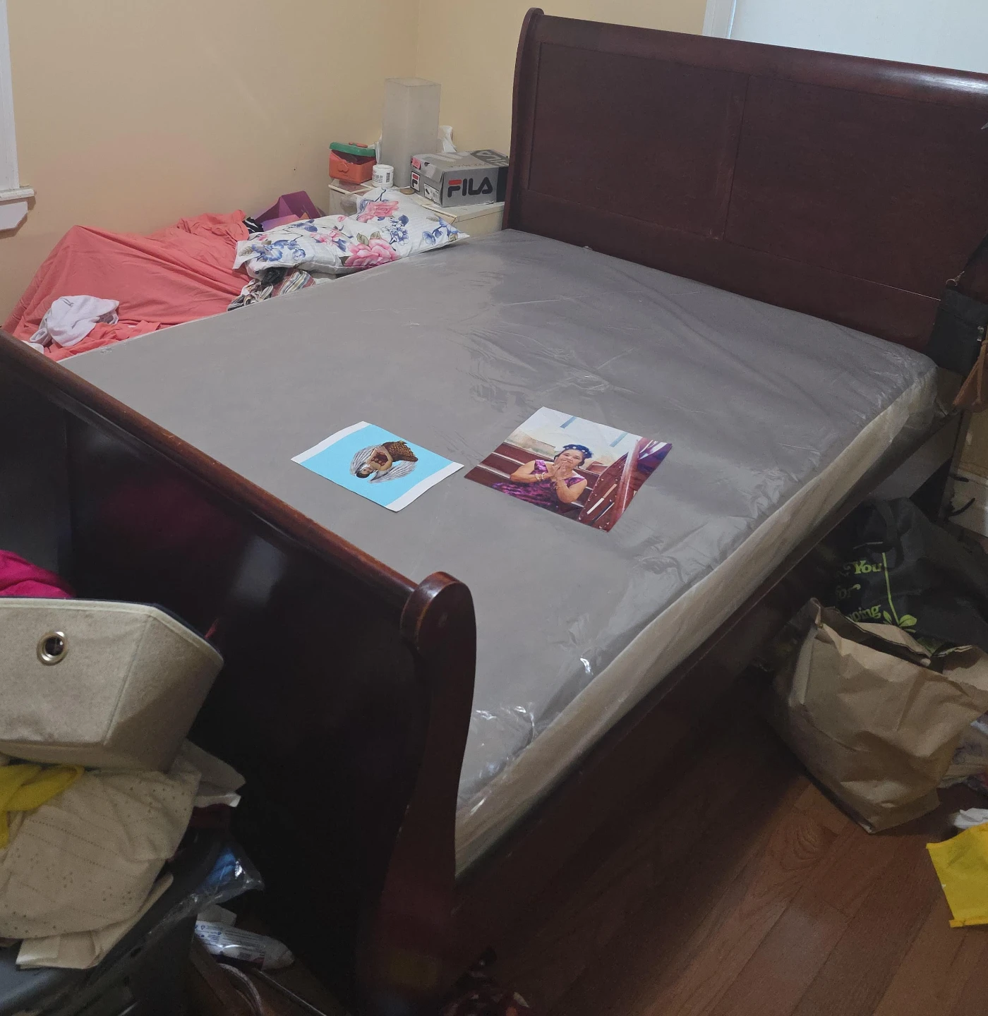 Wooden Sleigh Bed Frame with Mattress