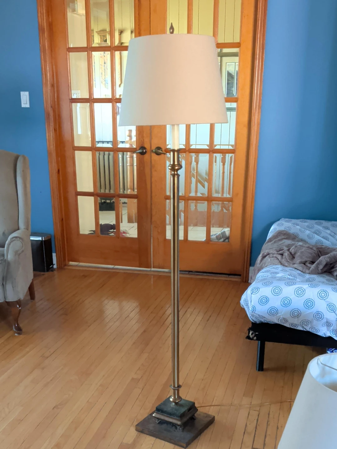 Vintage Brass Floor Lamp with Cream Shade
