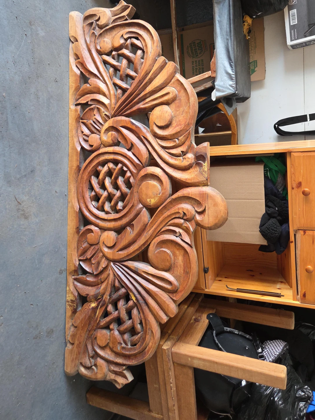 Ornate Carved Wood Panel Headboard